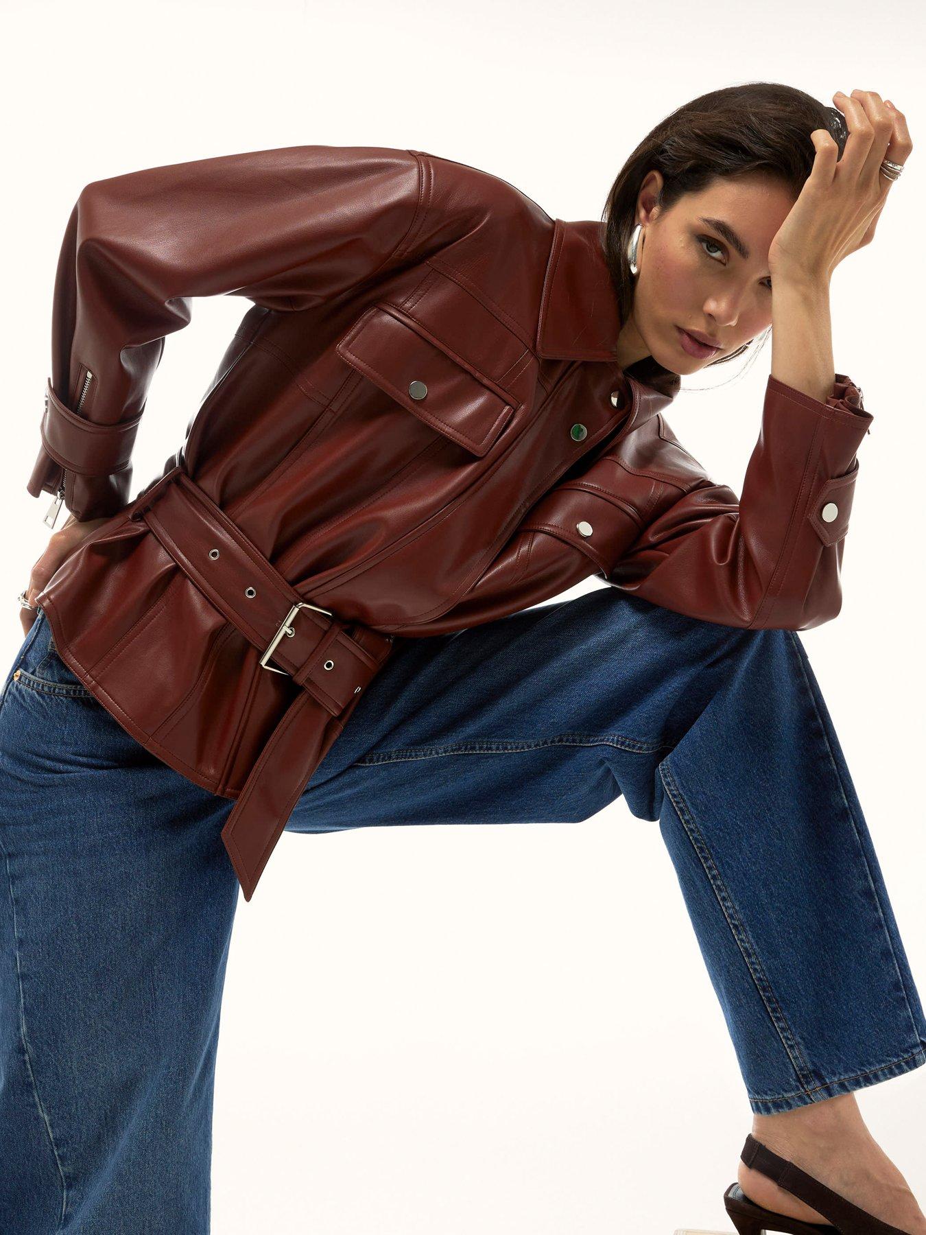 Image 4 of 4 of River Island Faux Leather Belted Jacket