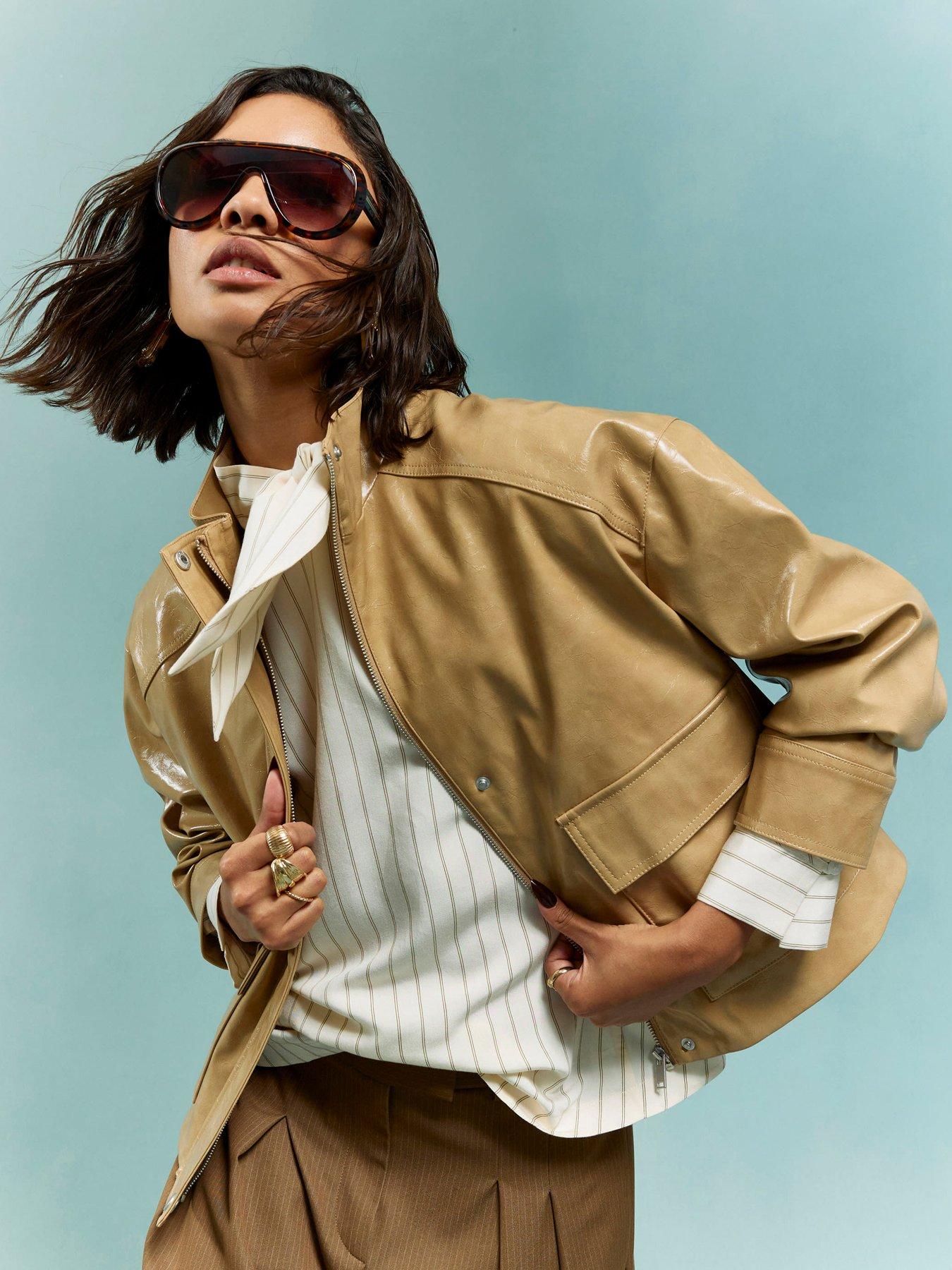  image of river-island-vinyl-funnel-neck-bomber-jacket