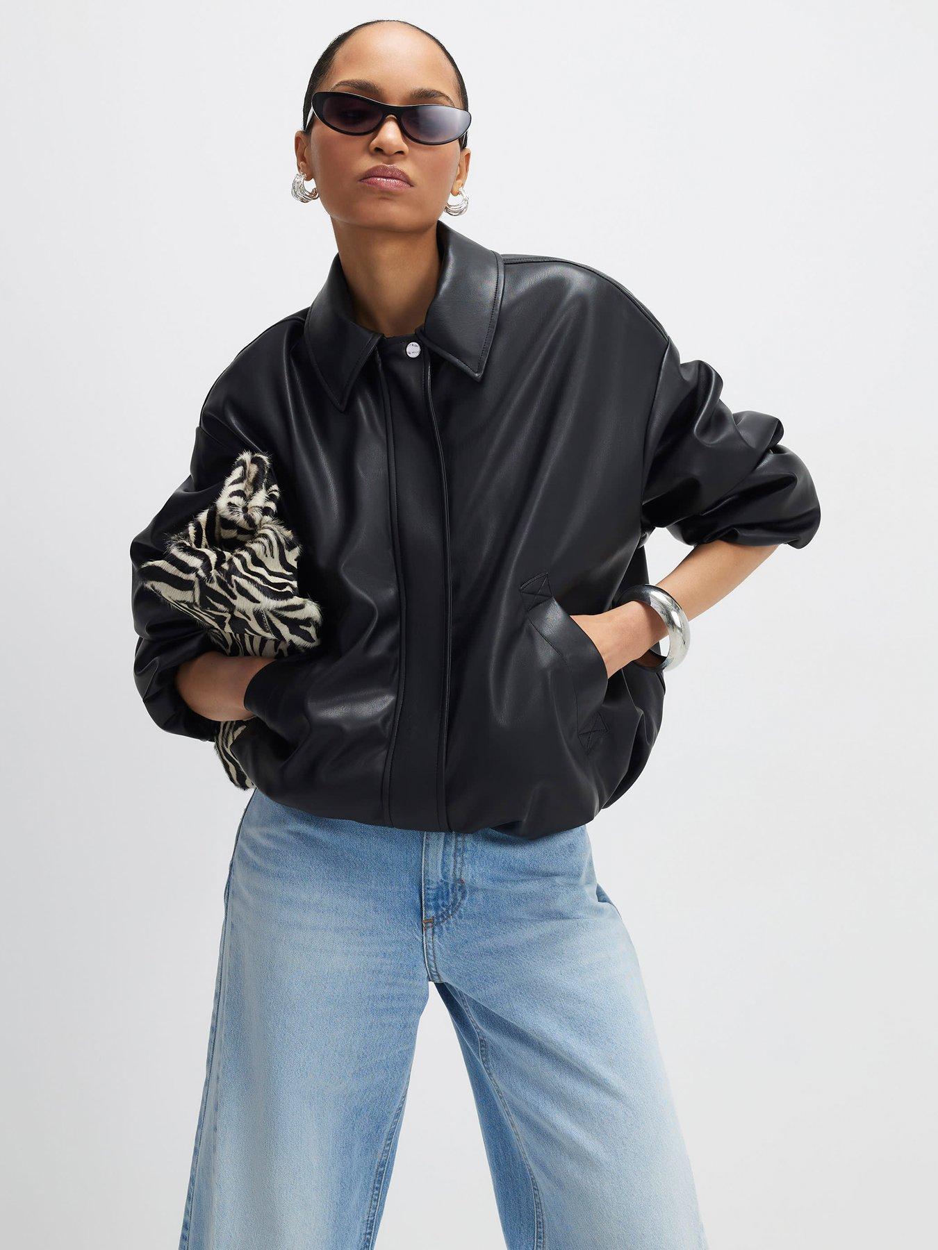 Image 1 of 3 of River Island Faux Leather Bubble Hem Bomber Jacket