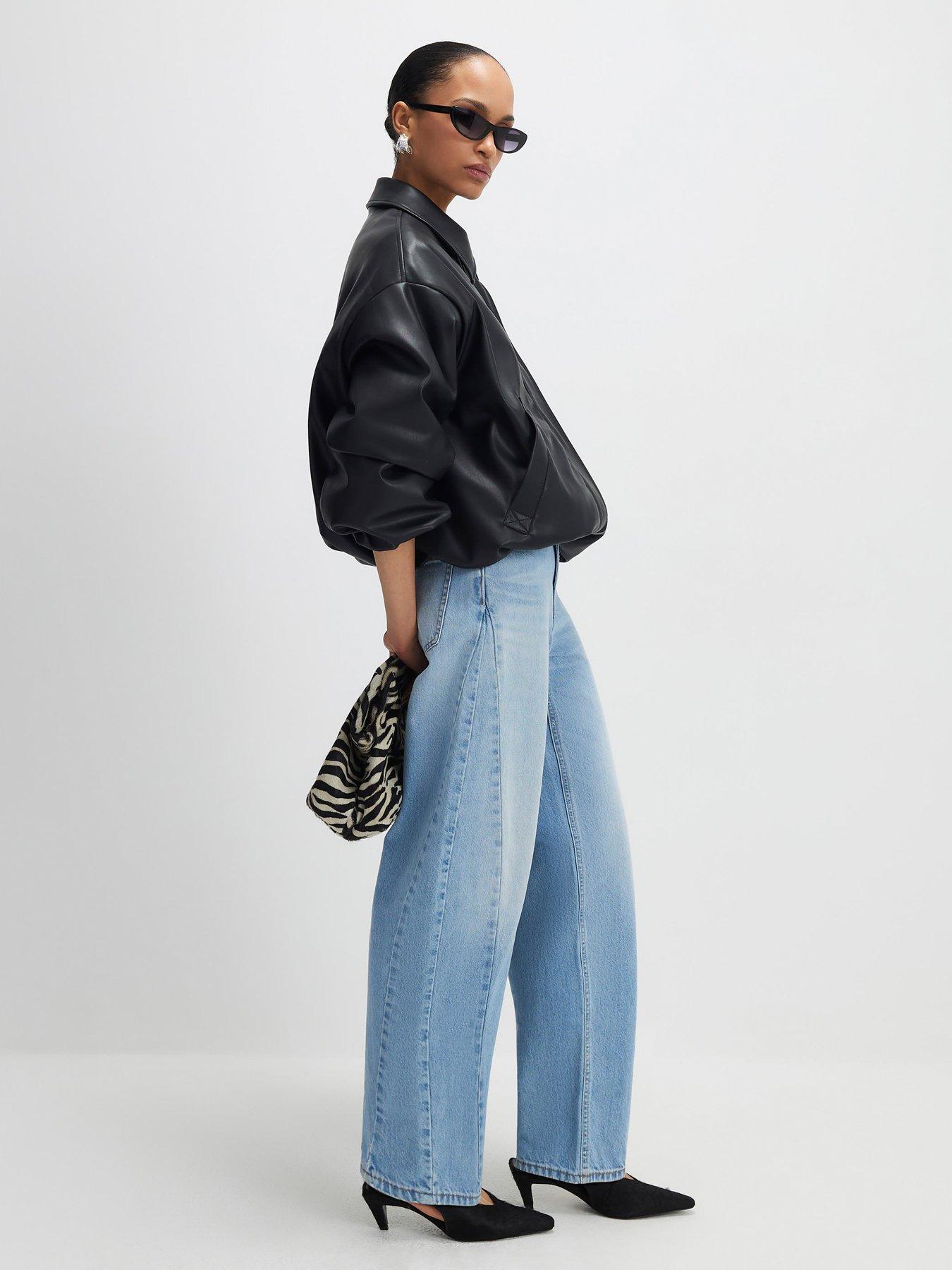 Image 2 of 3 of River Island Faux Leather Bubble Hem Bomber Jacket