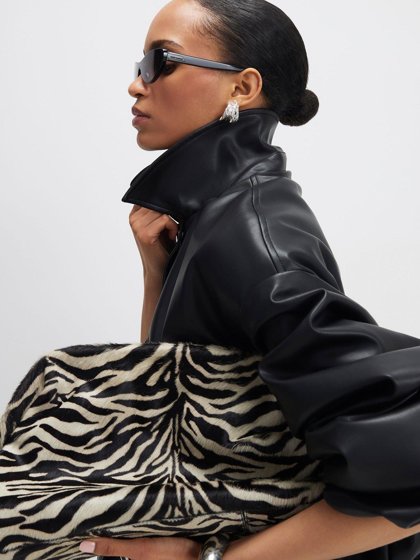 Image 3 of 3 of River Island Faux Leather Bubble Hem Bomber Jacket
