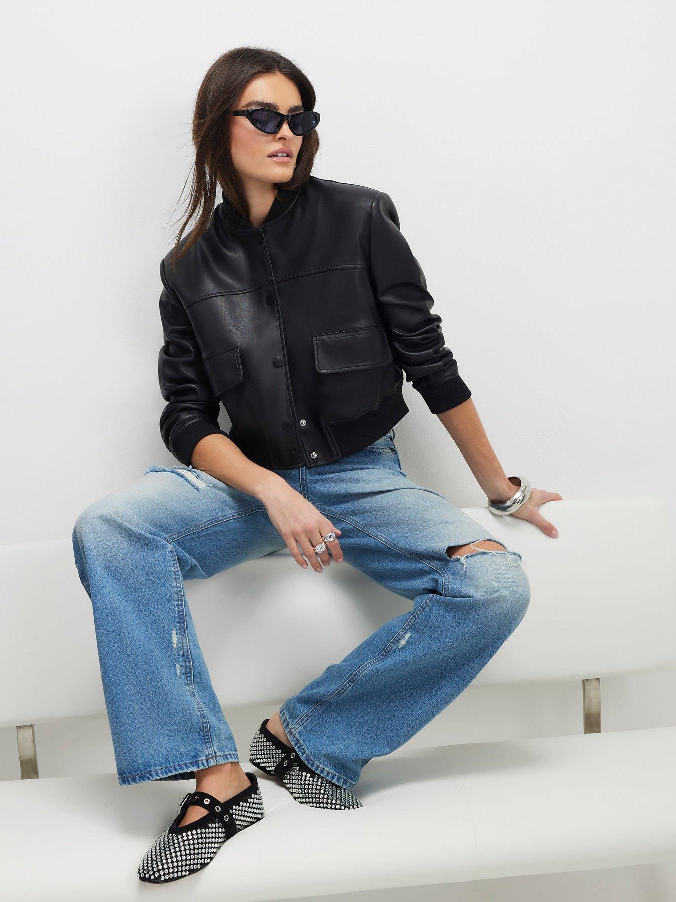 River Island Faux Leather Cropped Bomber Jacket