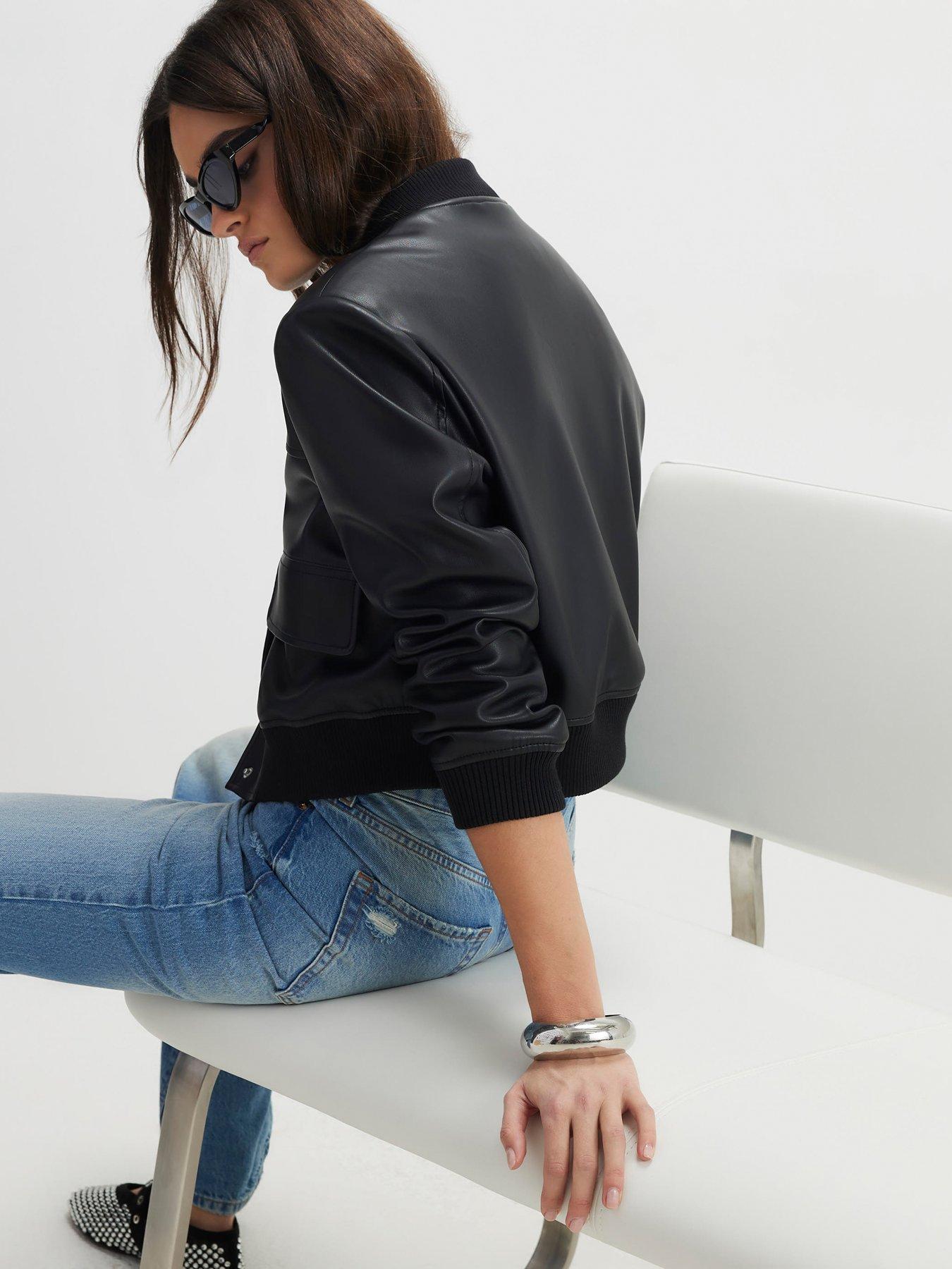  image of river-island-faux-leather-cropped-bomber-jacket