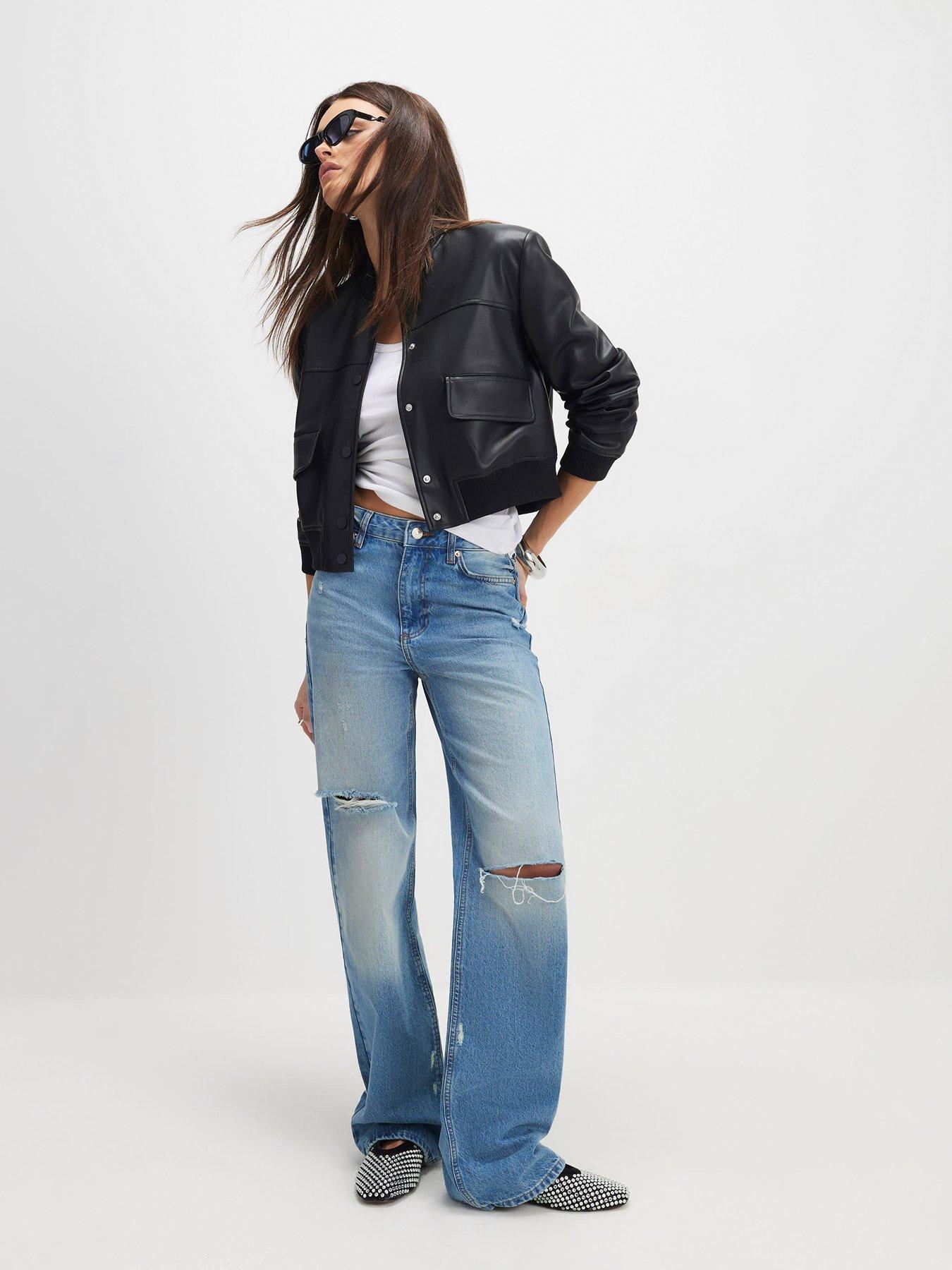  image of river-island-faux-leather-cropped-bomber-jacket