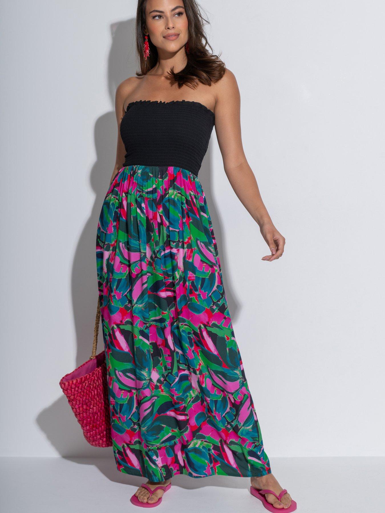 Pour Moi Emma Strapless Shirred Bodice Maxi Beach Dress