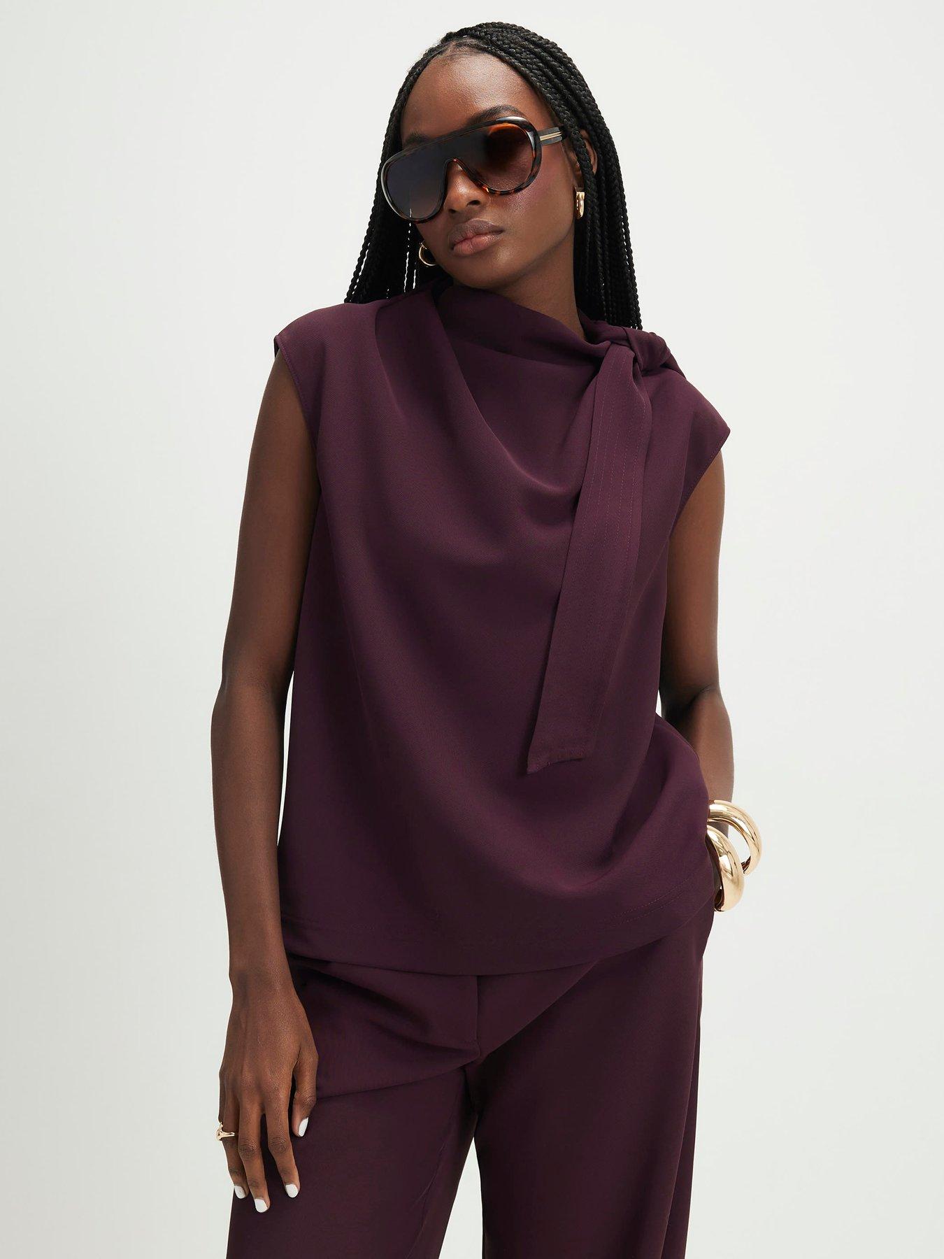  image of river-island-asymmetric-tie-neck-top