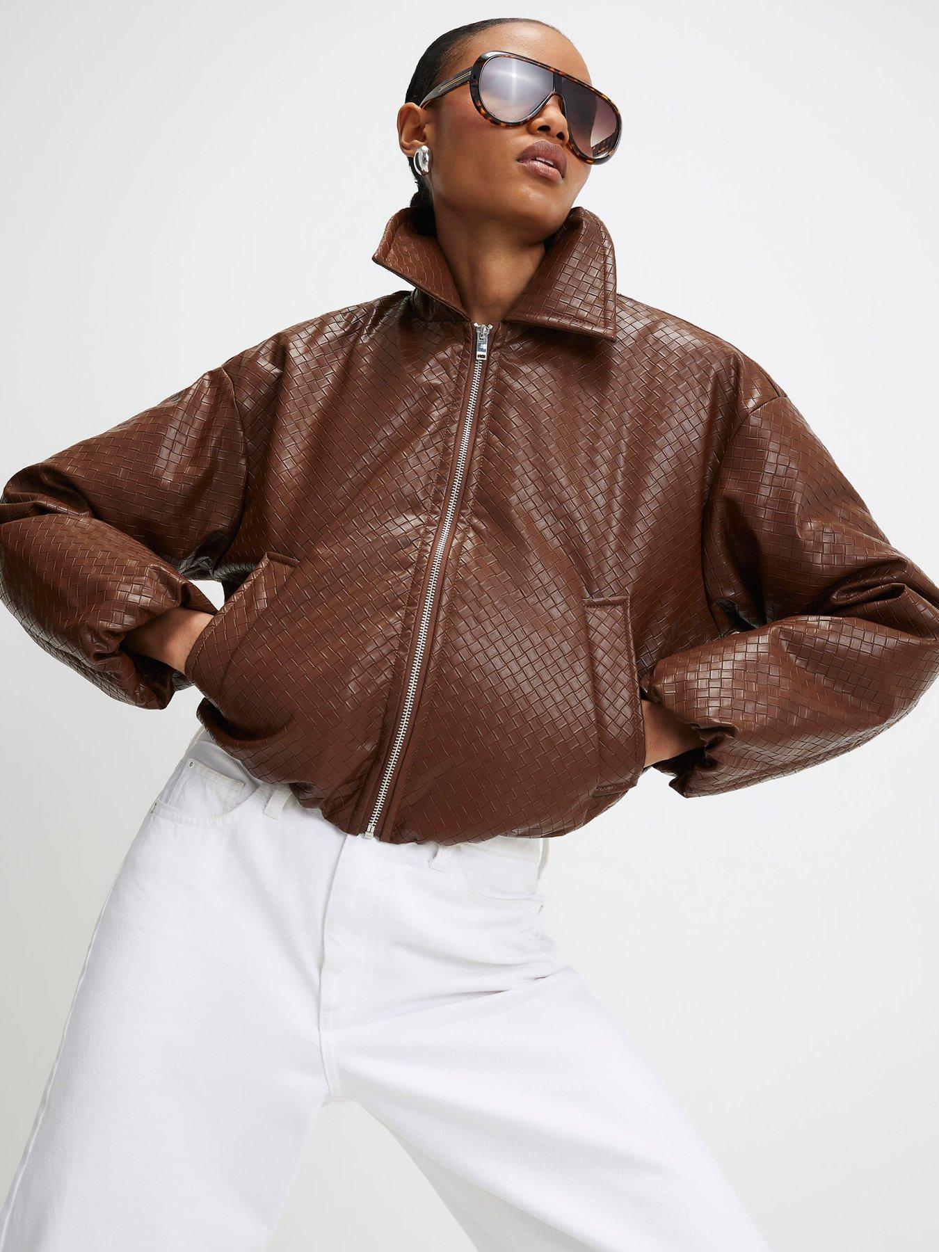  image of river-island-faux-leather-woven-bomber-jacket
