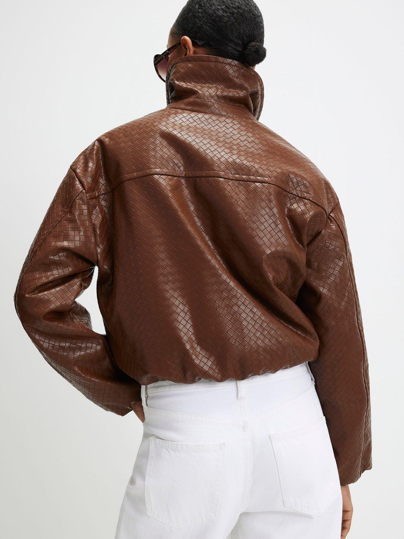  image of river-island-faux-leather-woven-bomber-jacket