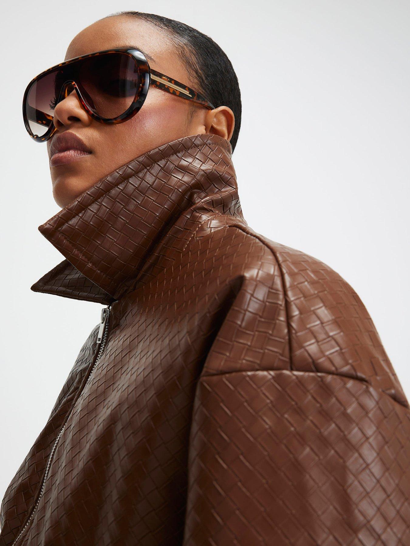  image of river-island-faux-leather-woven-bomber-jacket