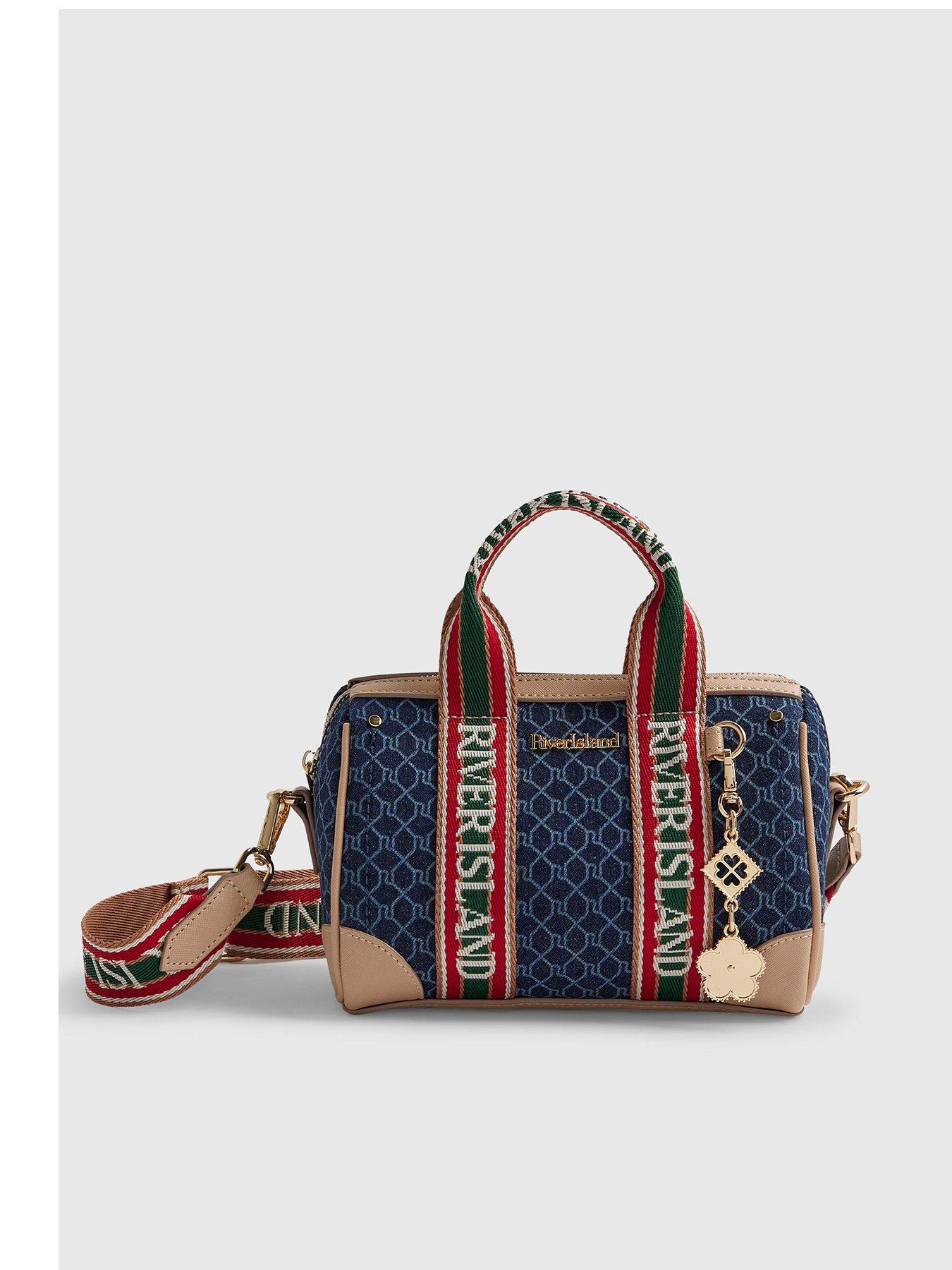 River Island Denim Monogram Webbing Detail Bowler Bag