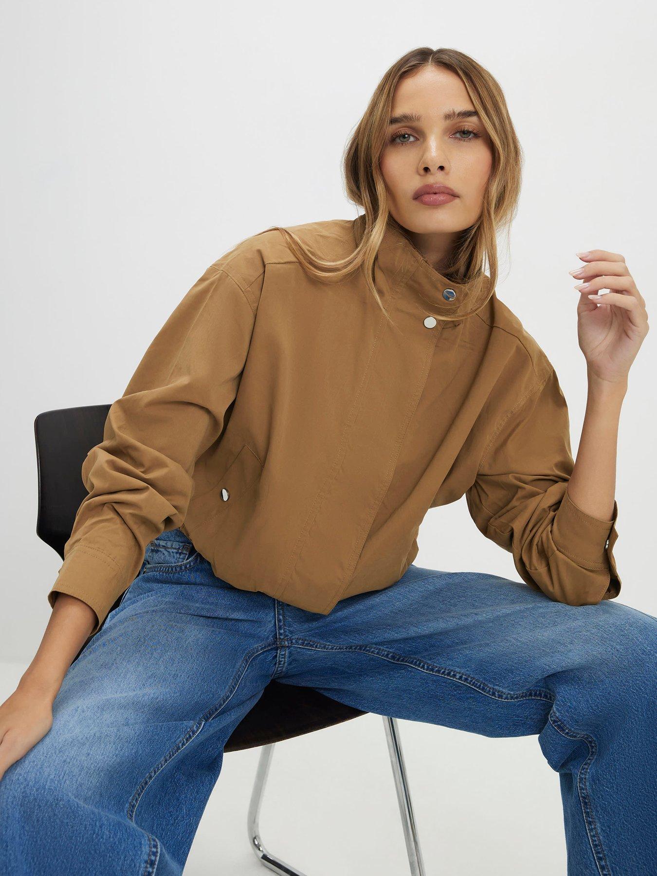  image of river-island-beige-funnel-neck-bomber-jacket