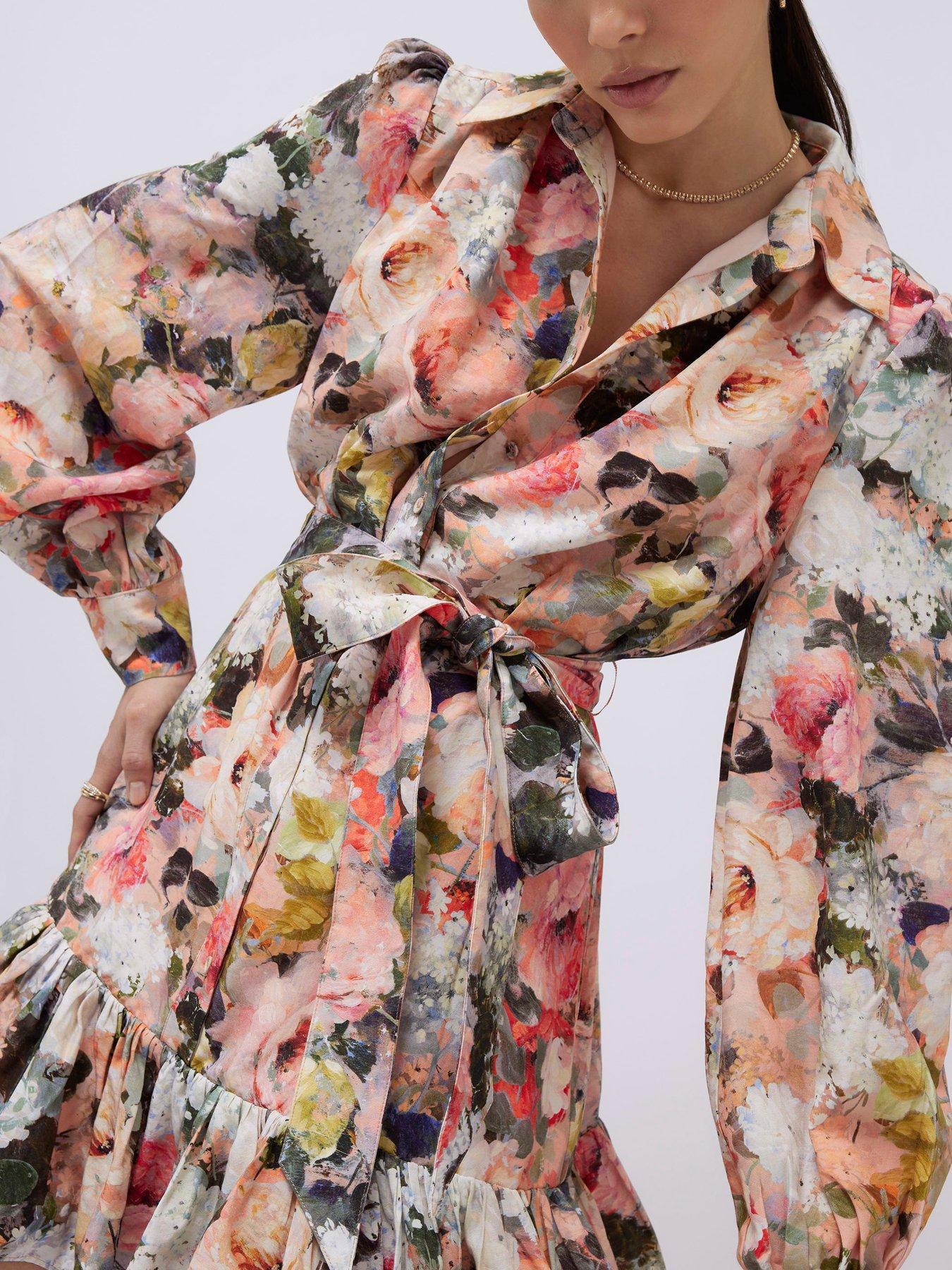 river island floral shirt dress Womens River Island Pink Short Sleeve Scallop Floral Shirt Dress US 14