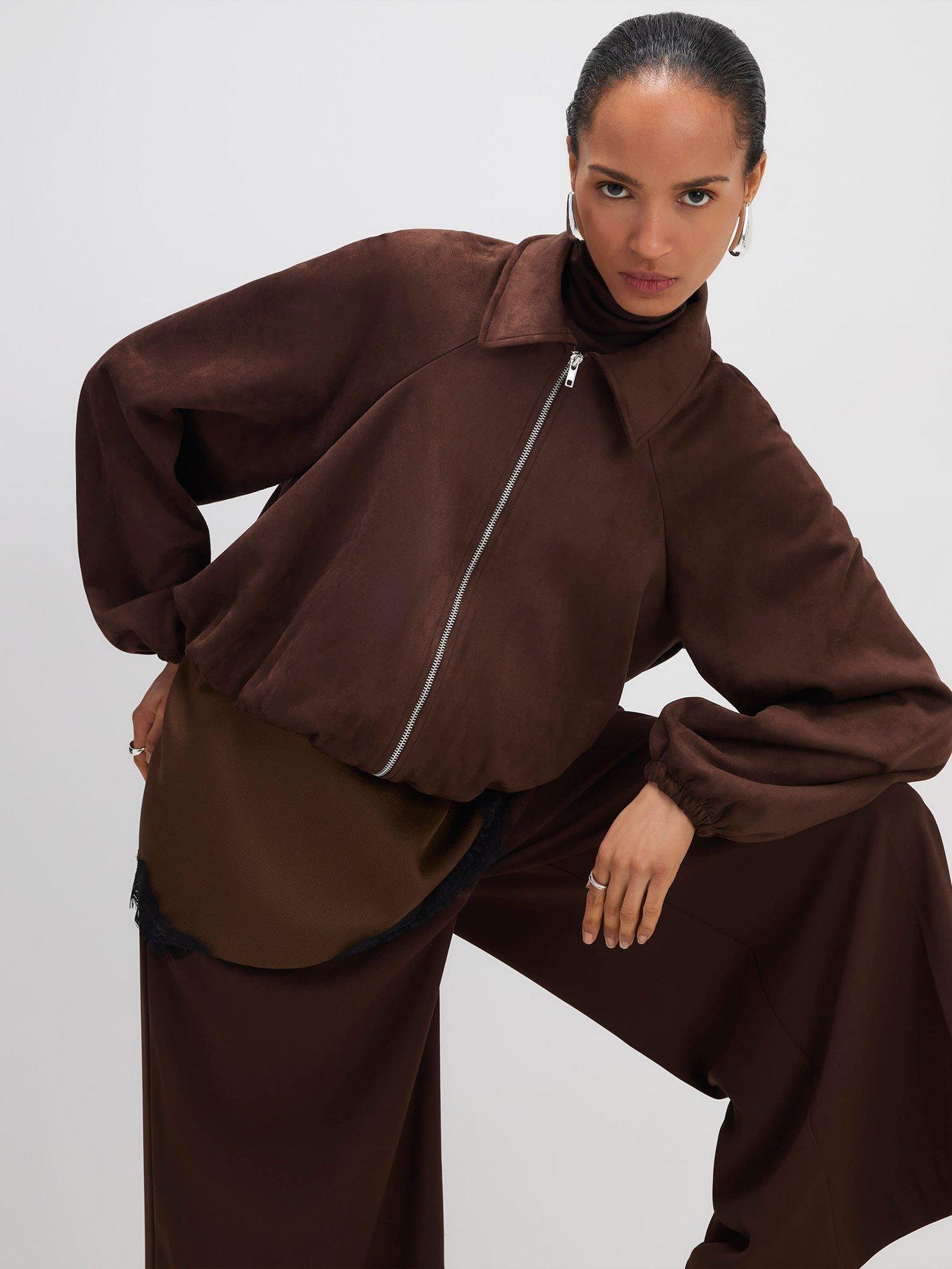  image of river-island-faux-suede-collared-bomber-jacket