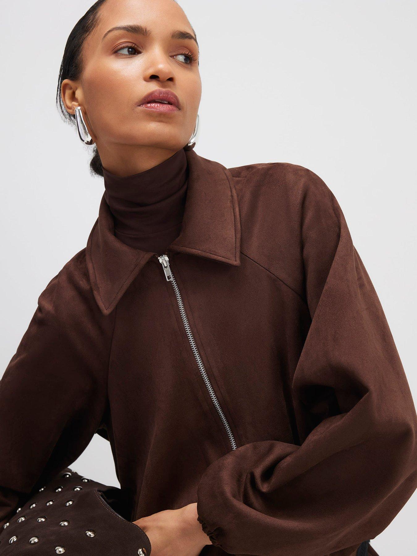  image of river-island-faux-suede-collared-bomber-jacket