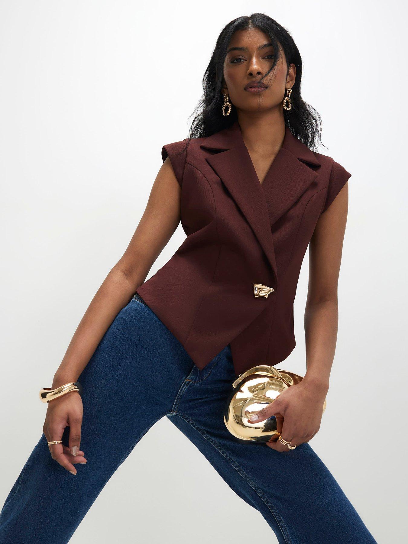 Image 1 of 4 of River Island Cap Sleeve Twill Waistcoat