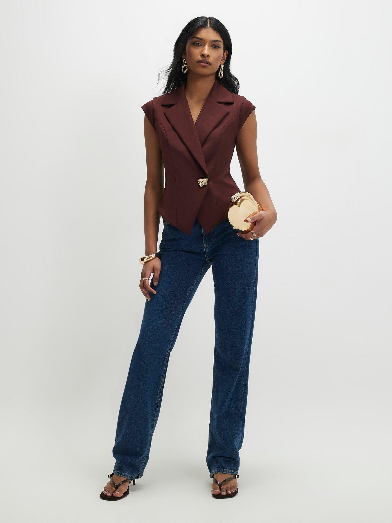 Image 3 of 4 of River Island Cap Sleeve Twill Waistcoat