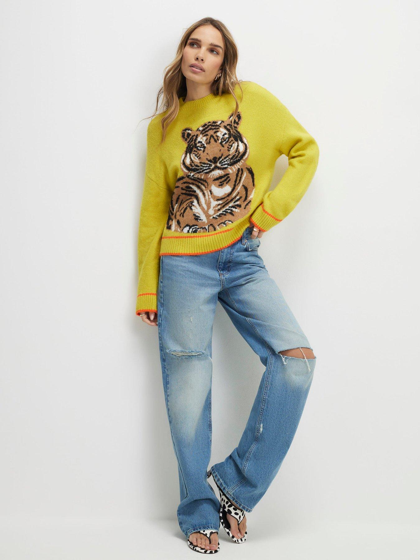 Image 3 of 4 of River Island Tiger Knitted Jumper - Green