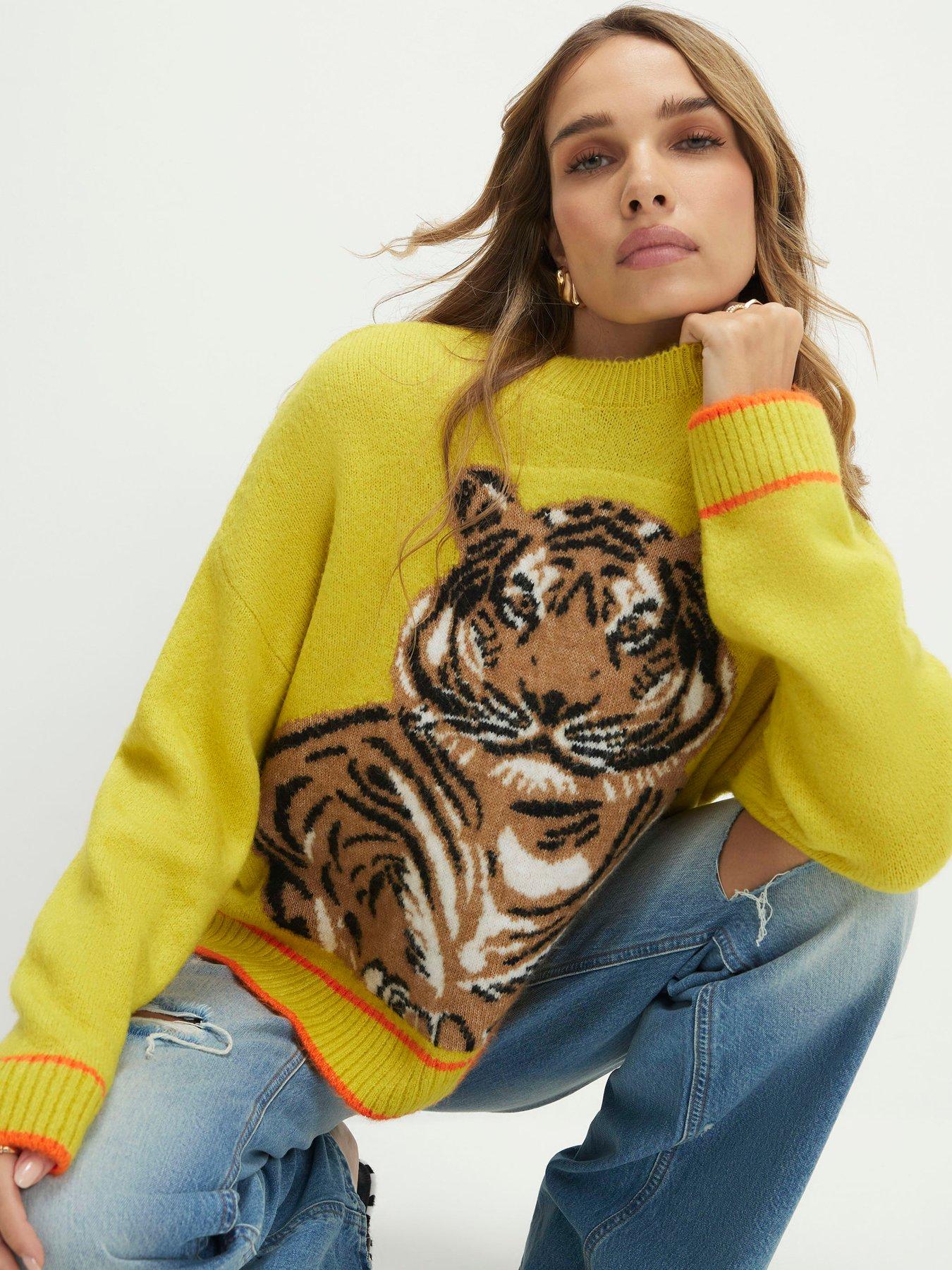 Image 4 of 4 of River Island Tiger Knitted Jumper - Green