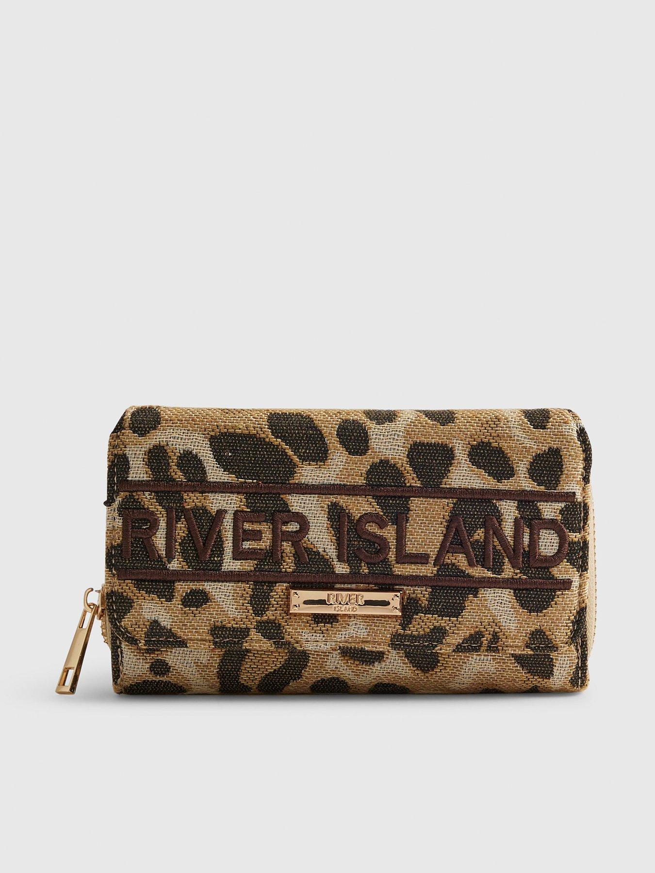 River Island Jacquard Leopard Print Purse - Beige