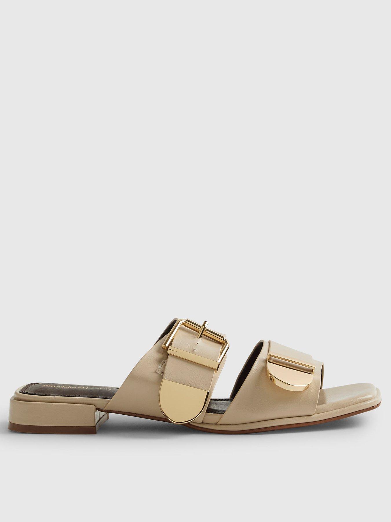 Image 1 of 4 of River Island Beige Buckled Flat Sandals - Cream