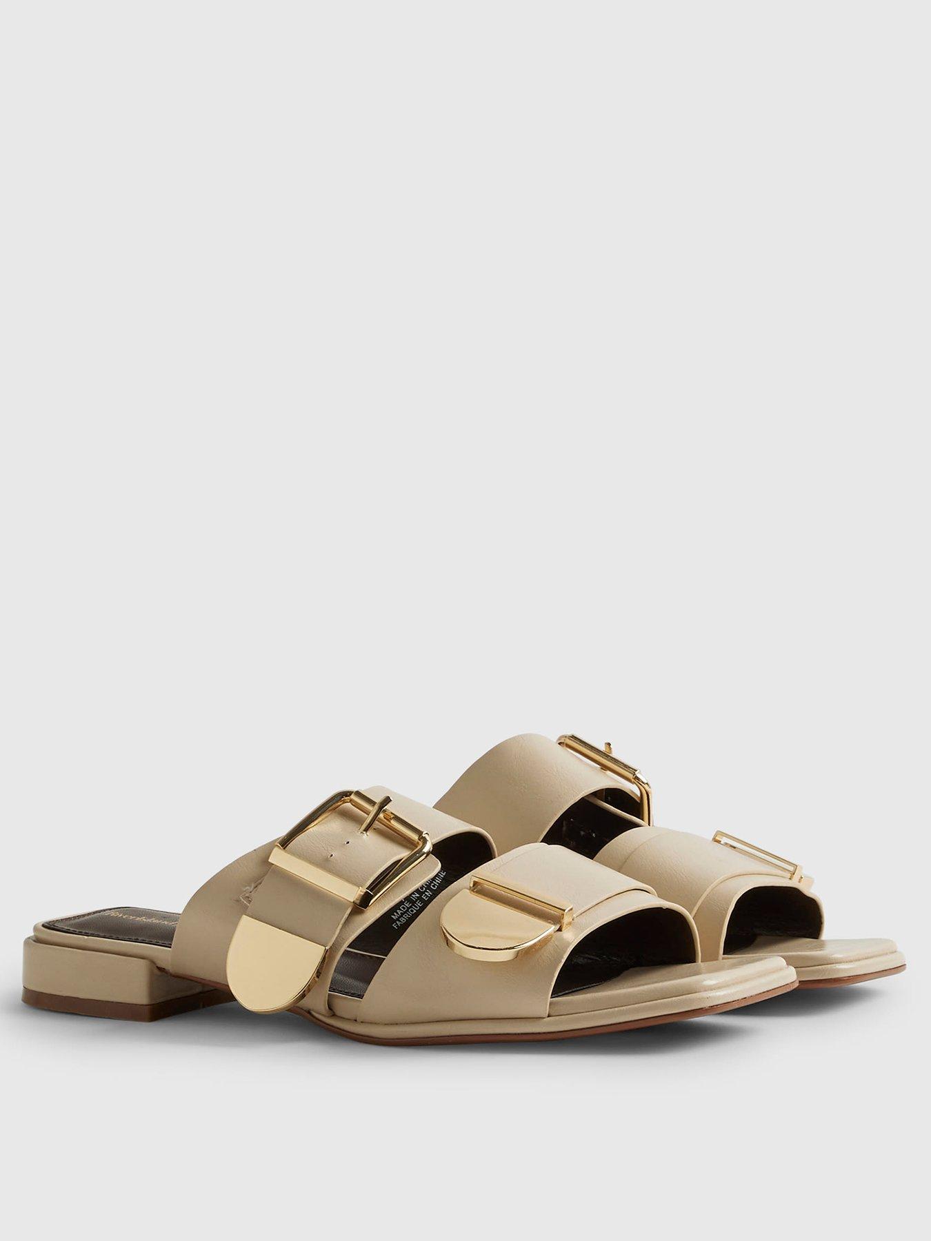 Image 2 of 4 of River Island Beige Buckled Flat Sandals - Cream