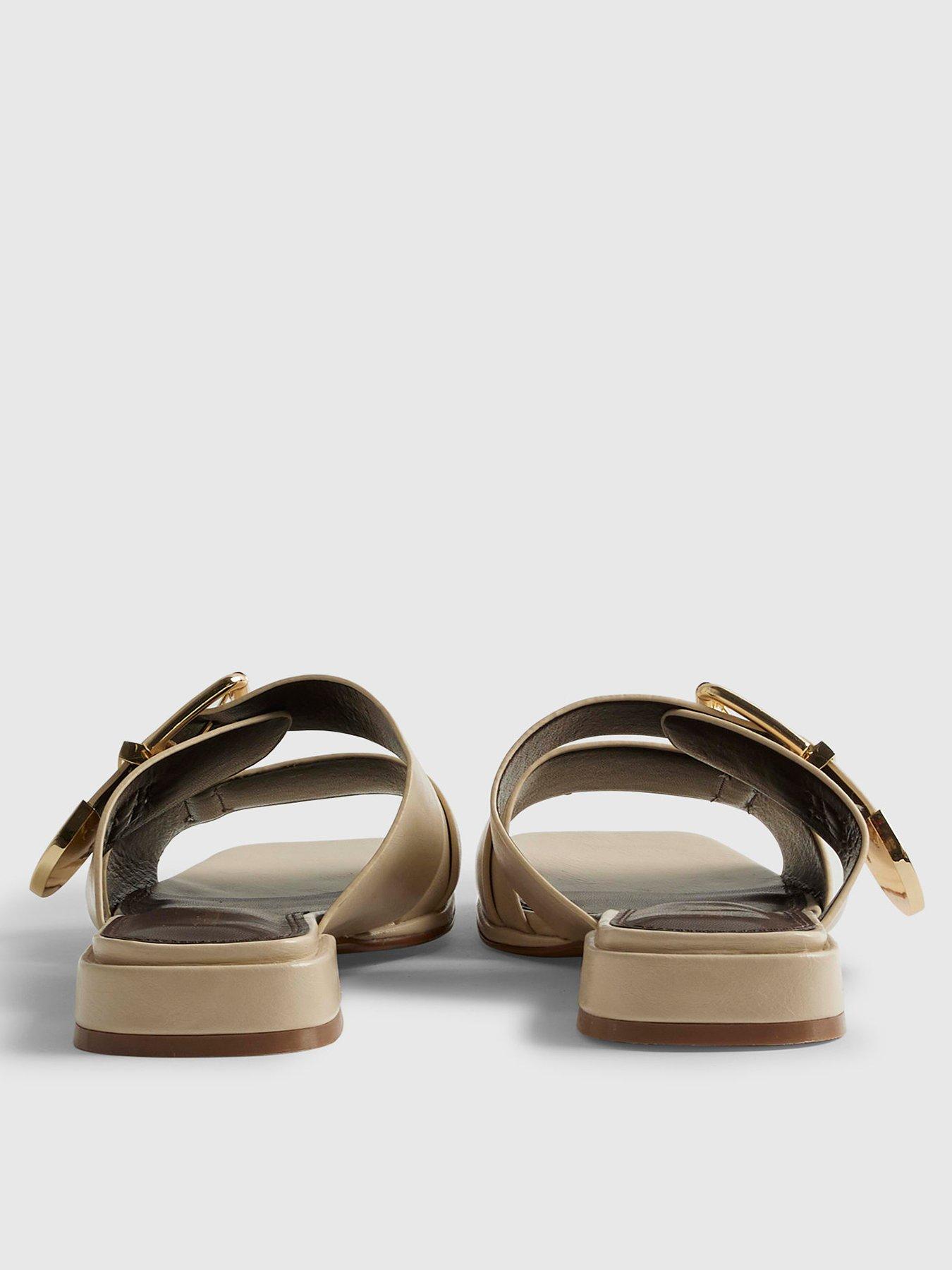Image 3 of 4 of River Island Beige Buckled Flat Sandals - Cream