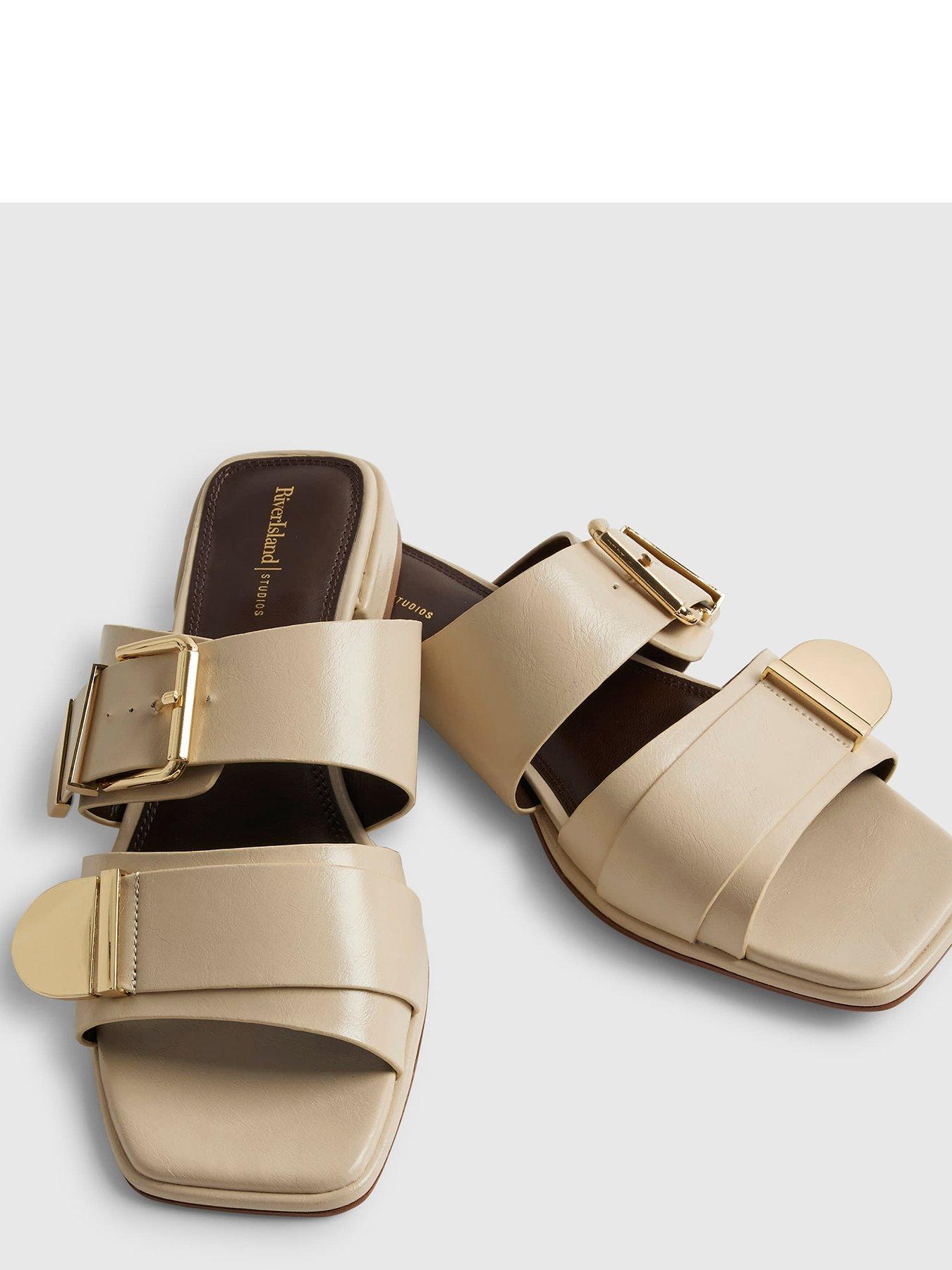 Image 4 of 4 of River Island Beige Buckled Flat Sandals - Cream