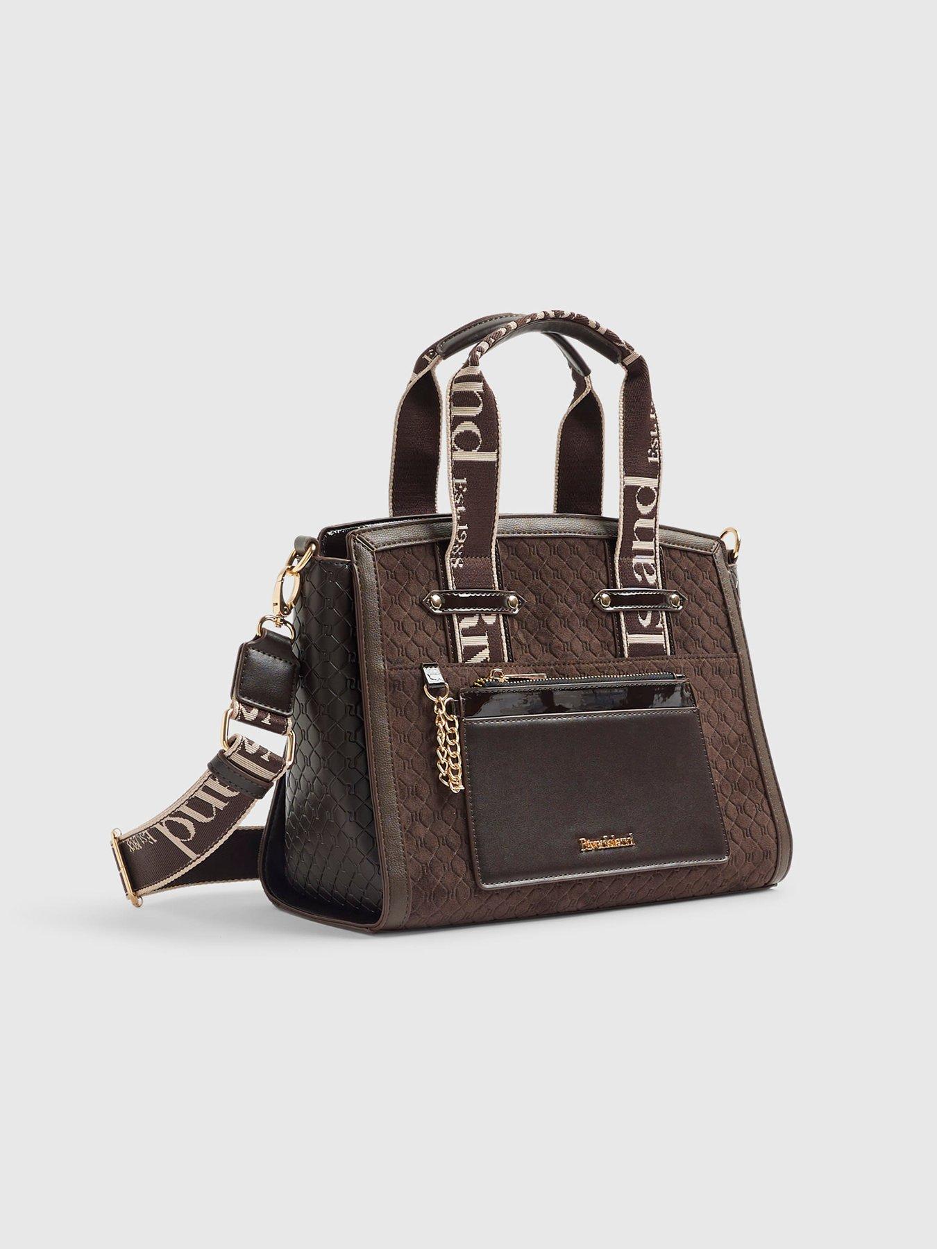 Image 3 of 5 of River Island Faux Suede Monogram Tote Bag - Brown