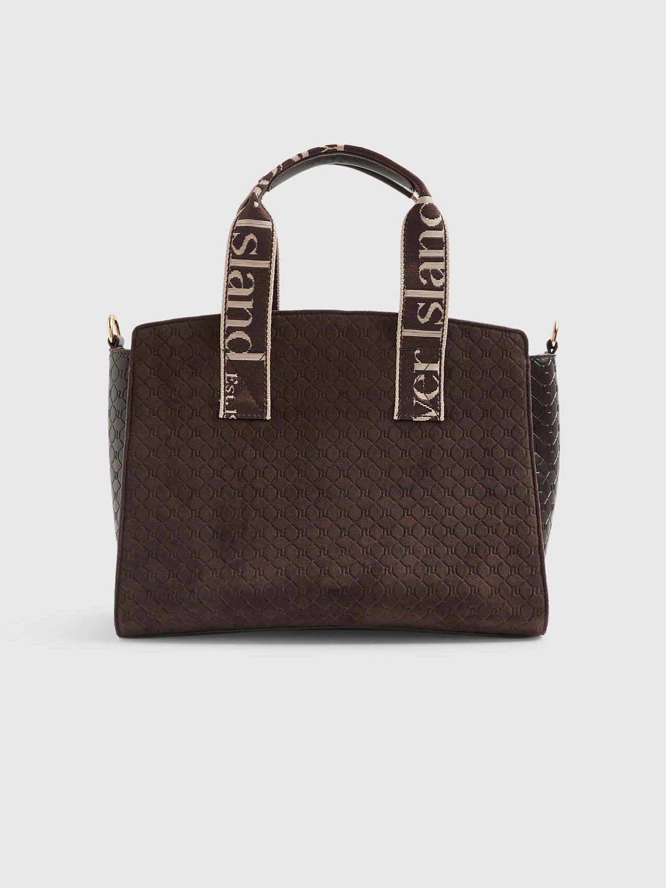 Image 4 of 5 of River Island Faux Suede Monogram Tote Bag - Brown