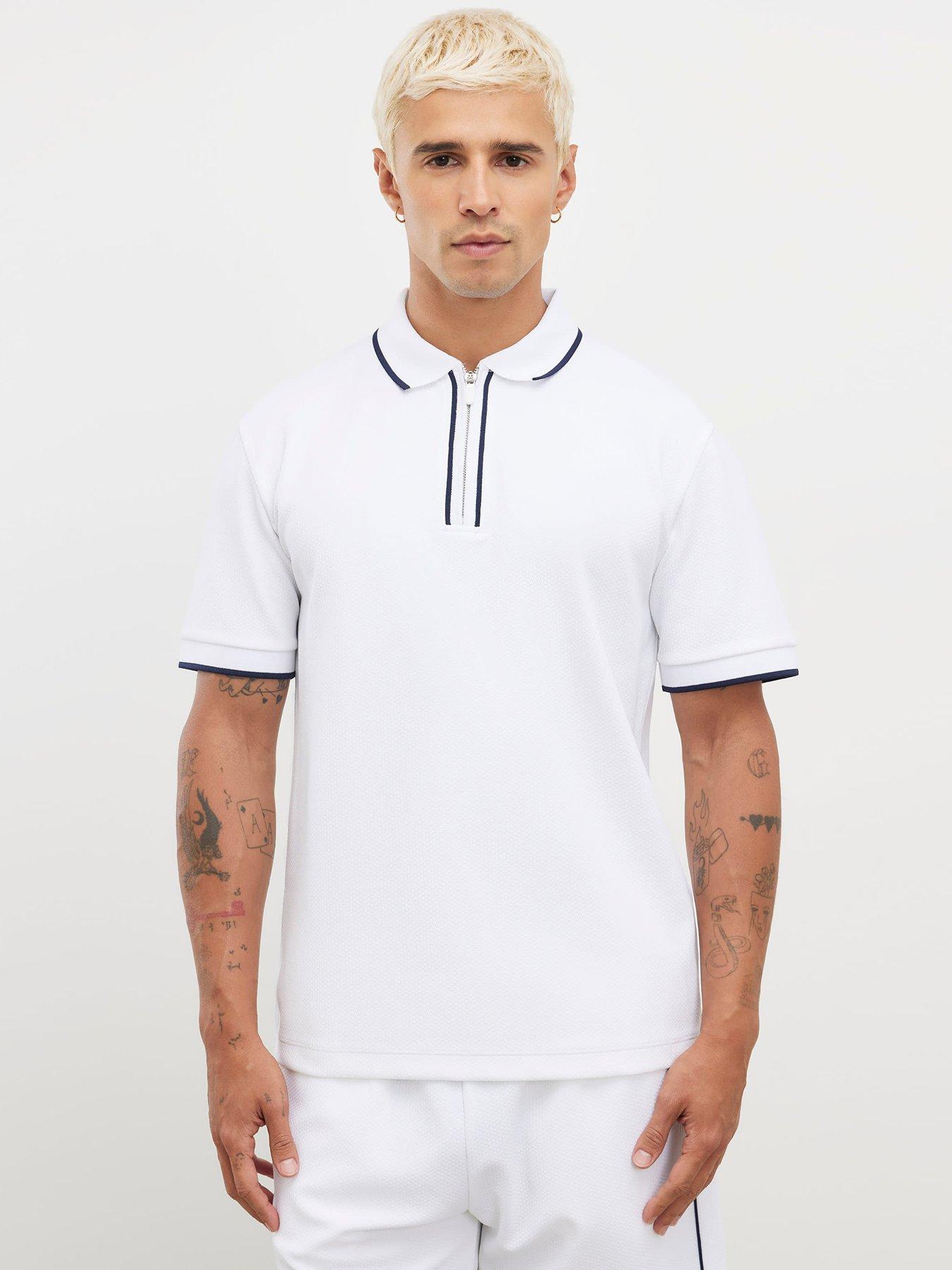 river-island-slim-fit-textured-zip-tipped-polo-shirt