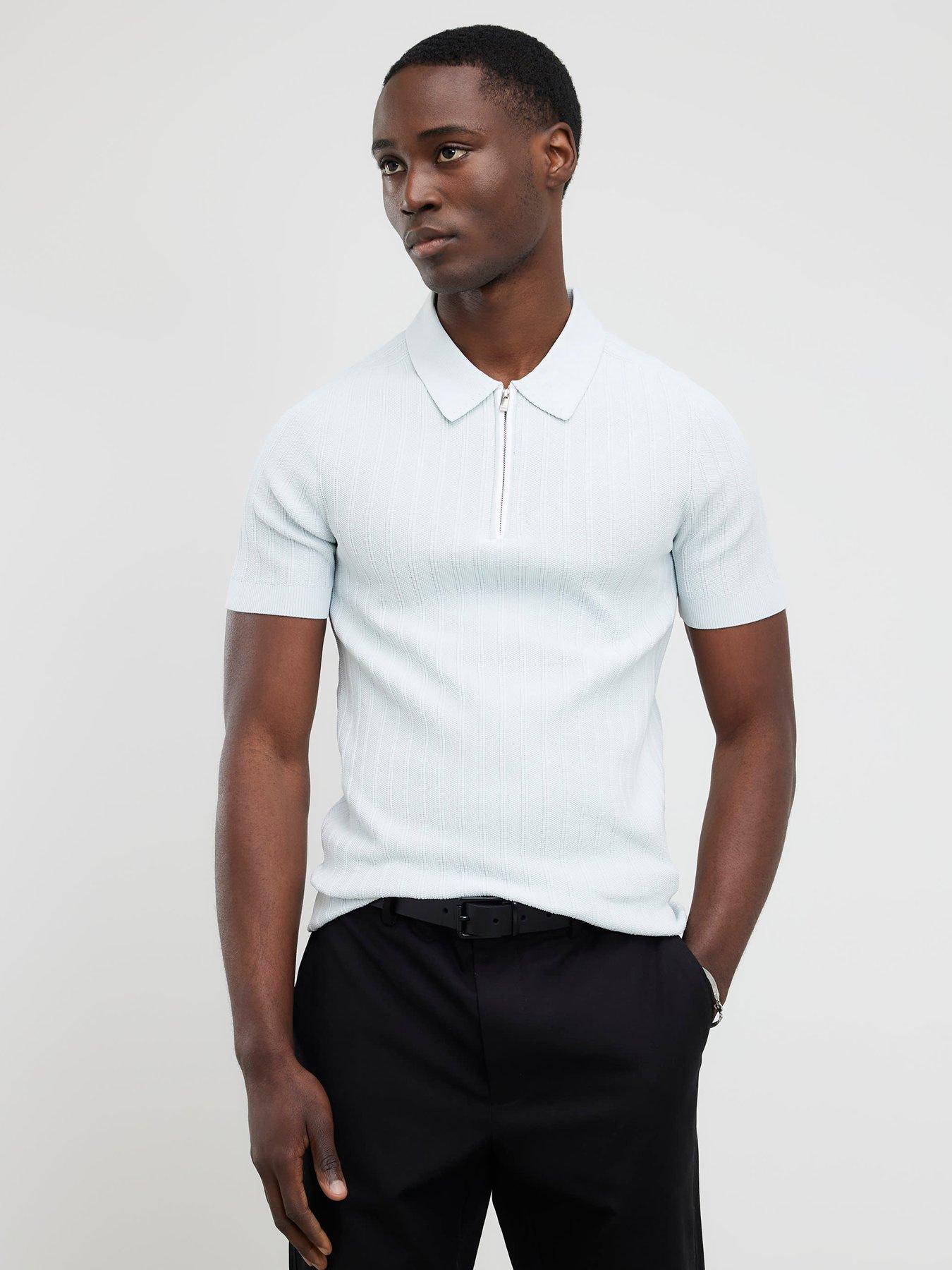 River Island Muscle Fit Ribbed Polo Shirt