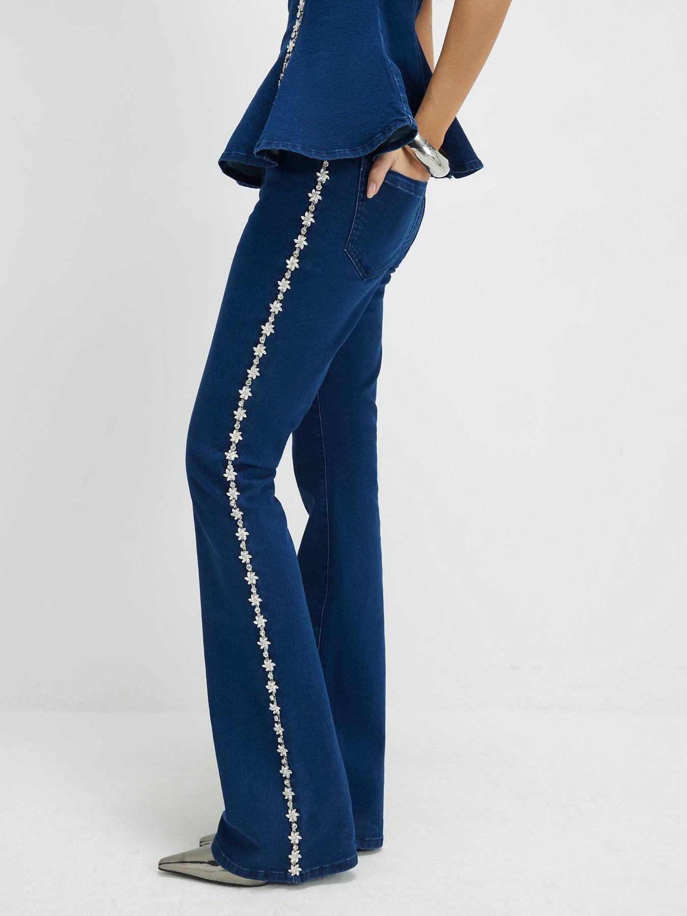 River Island Denim Embellished Bootcut Jeans - Blue