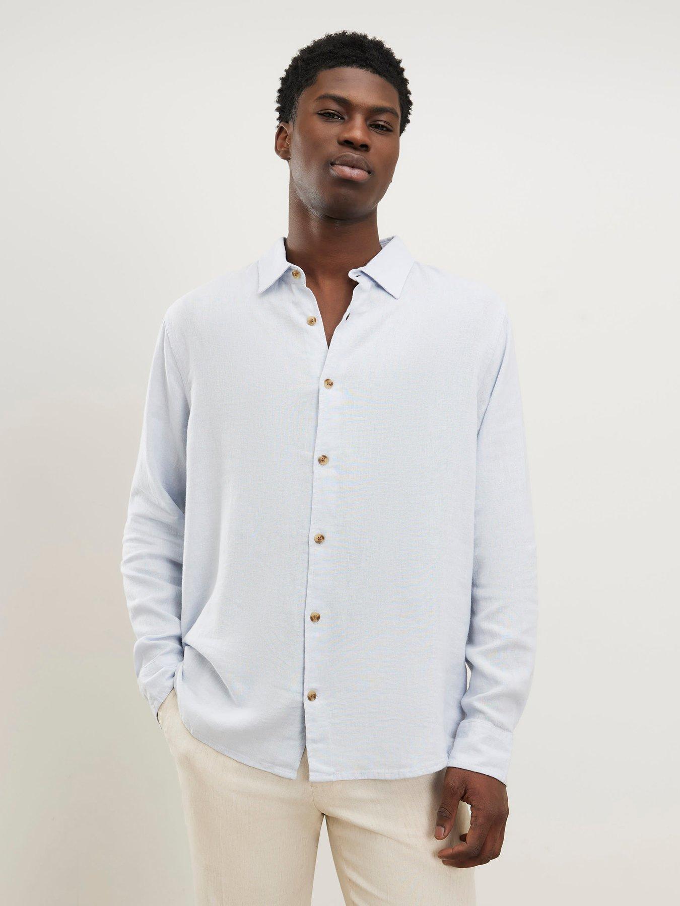 Image 1 of 4 of River Island Regular Fit Linen Blend Shirt - Blue