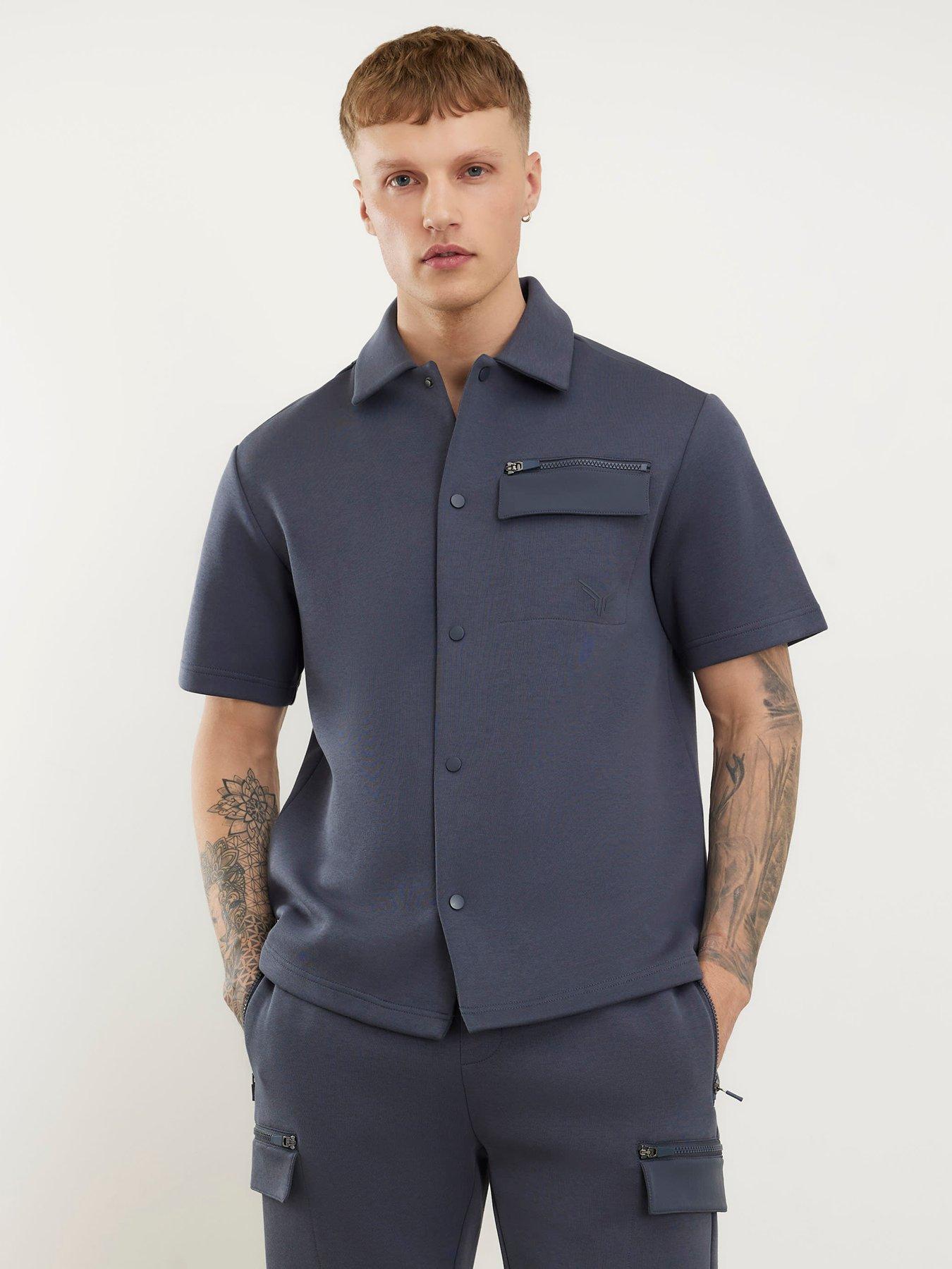 river-island-premium-regular-fit-nylon-pocket-shirt-grey