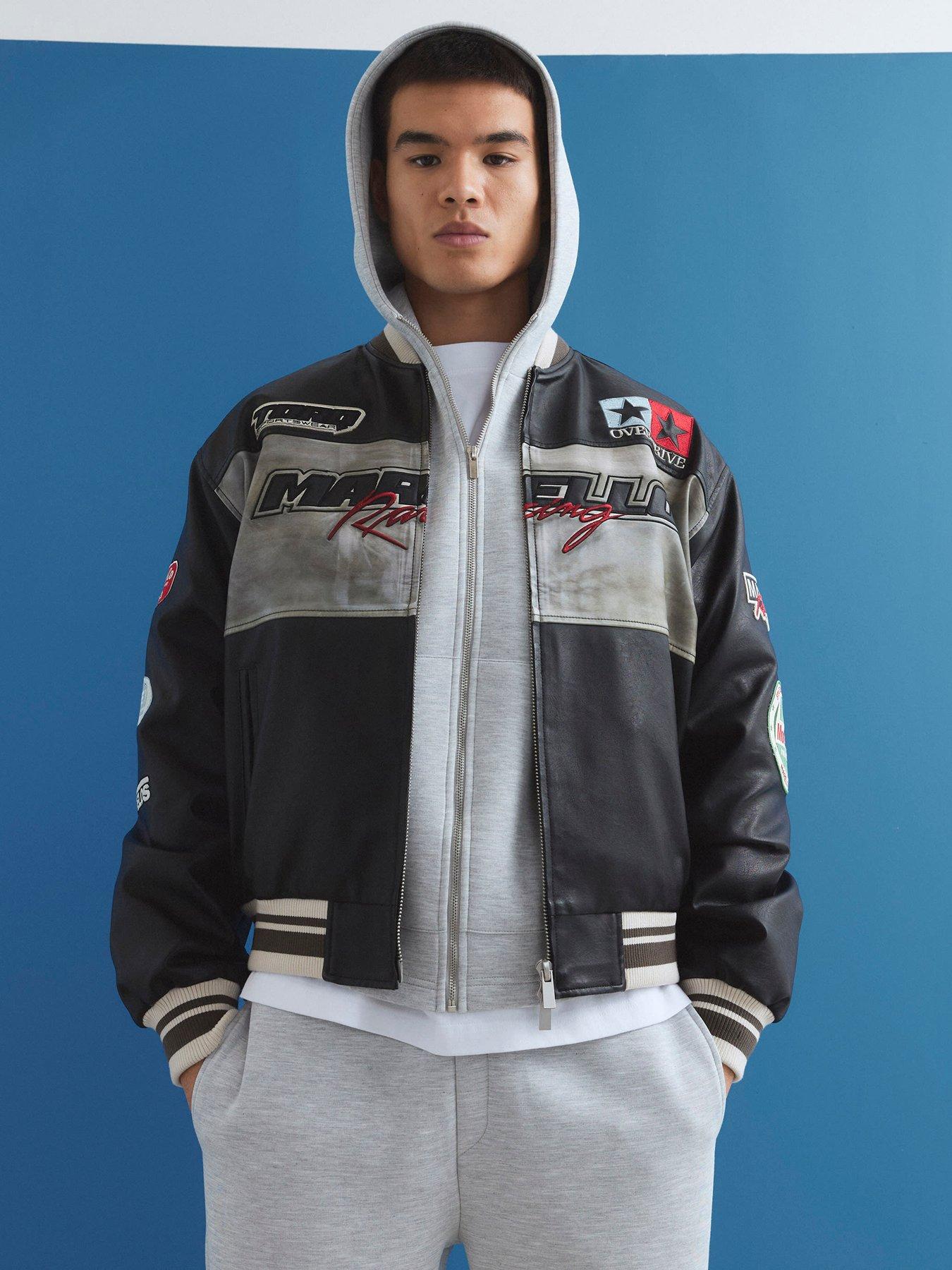 River Island Faux Leather Motocross Bomber Jacket - Black