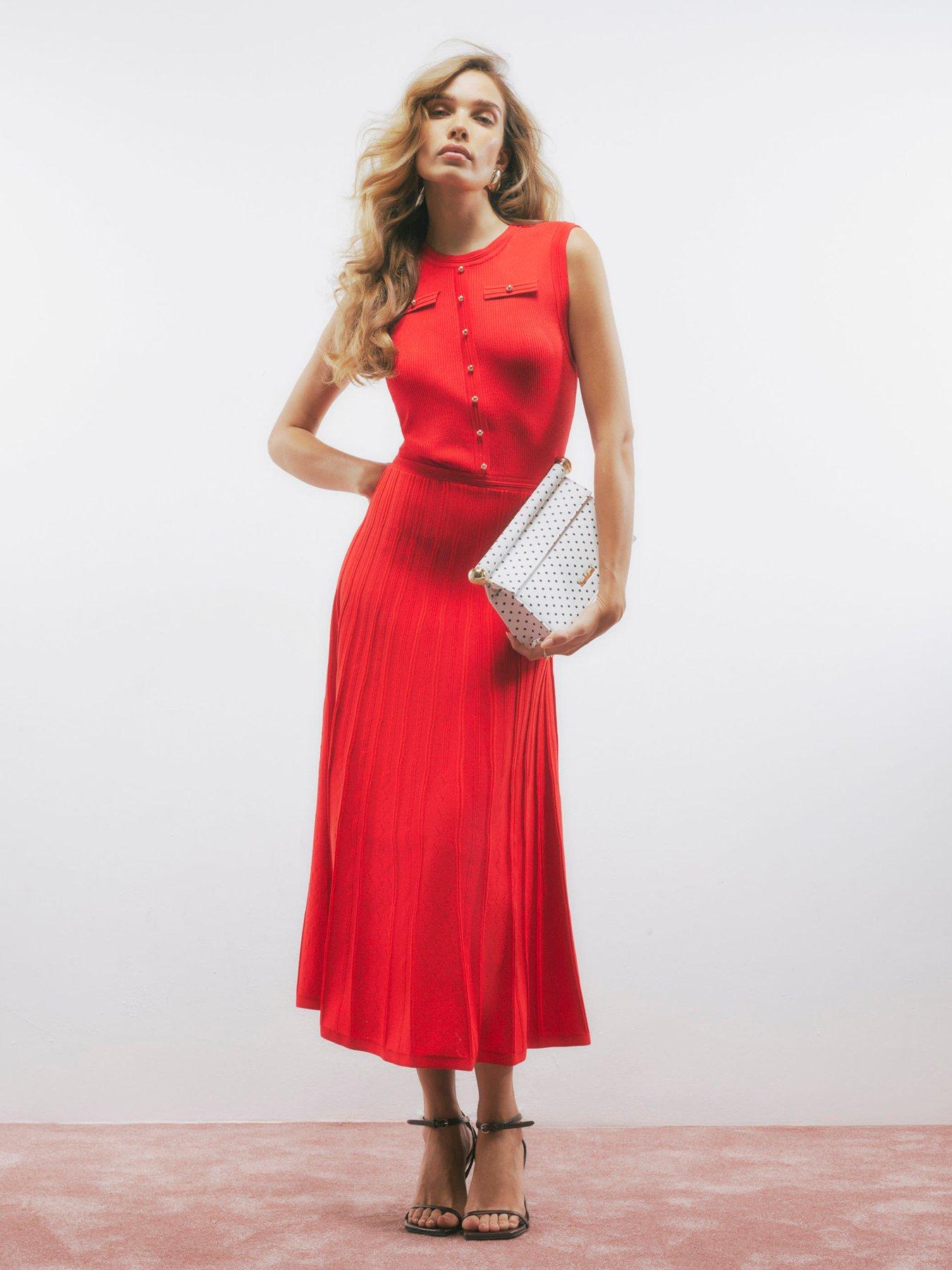 Image 1 of 4 of River Island Pointelle Maxi Dress - Red