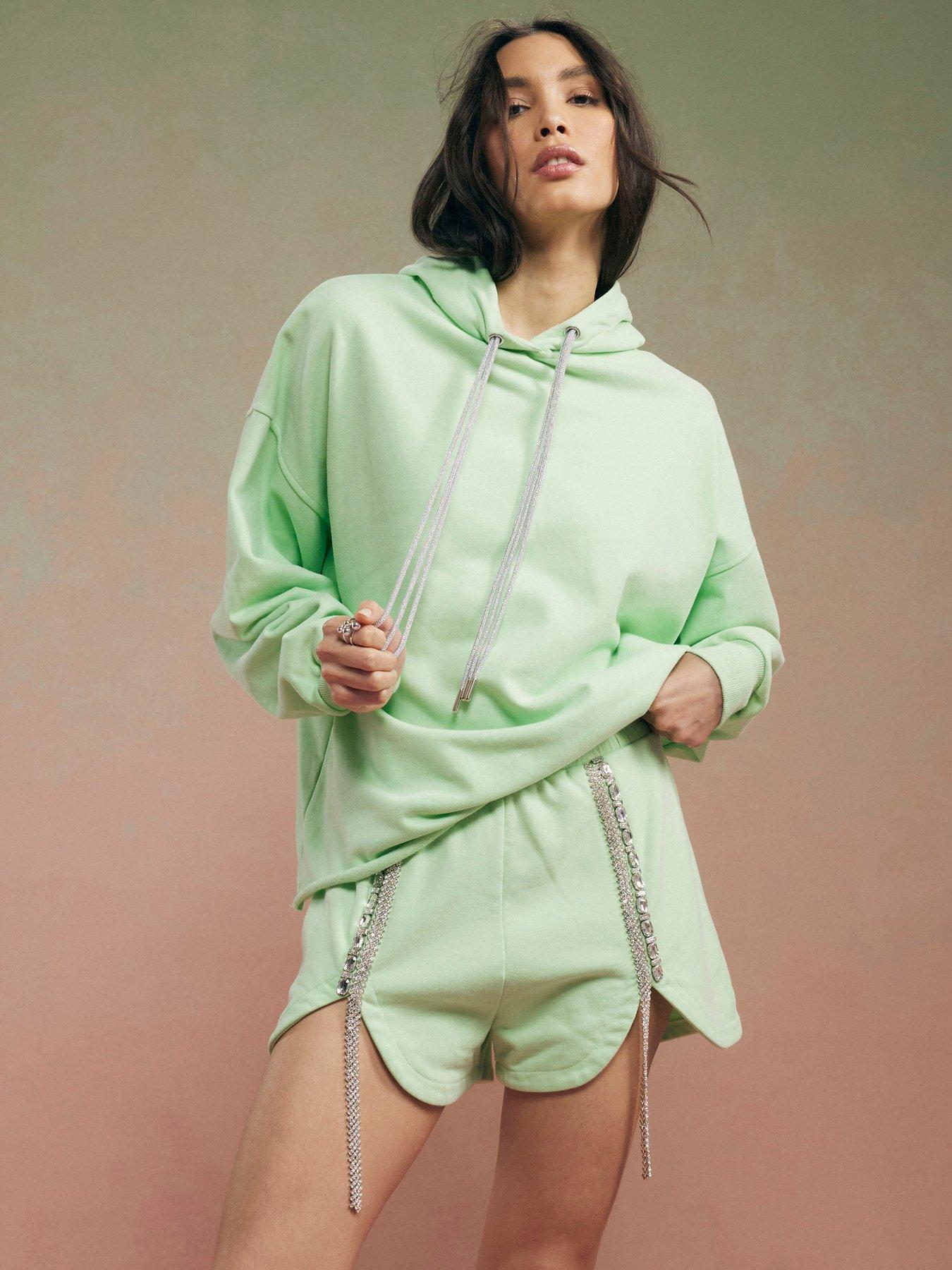 Image 1 of 4 of River Island Year Zero Embellished Shorts - Green