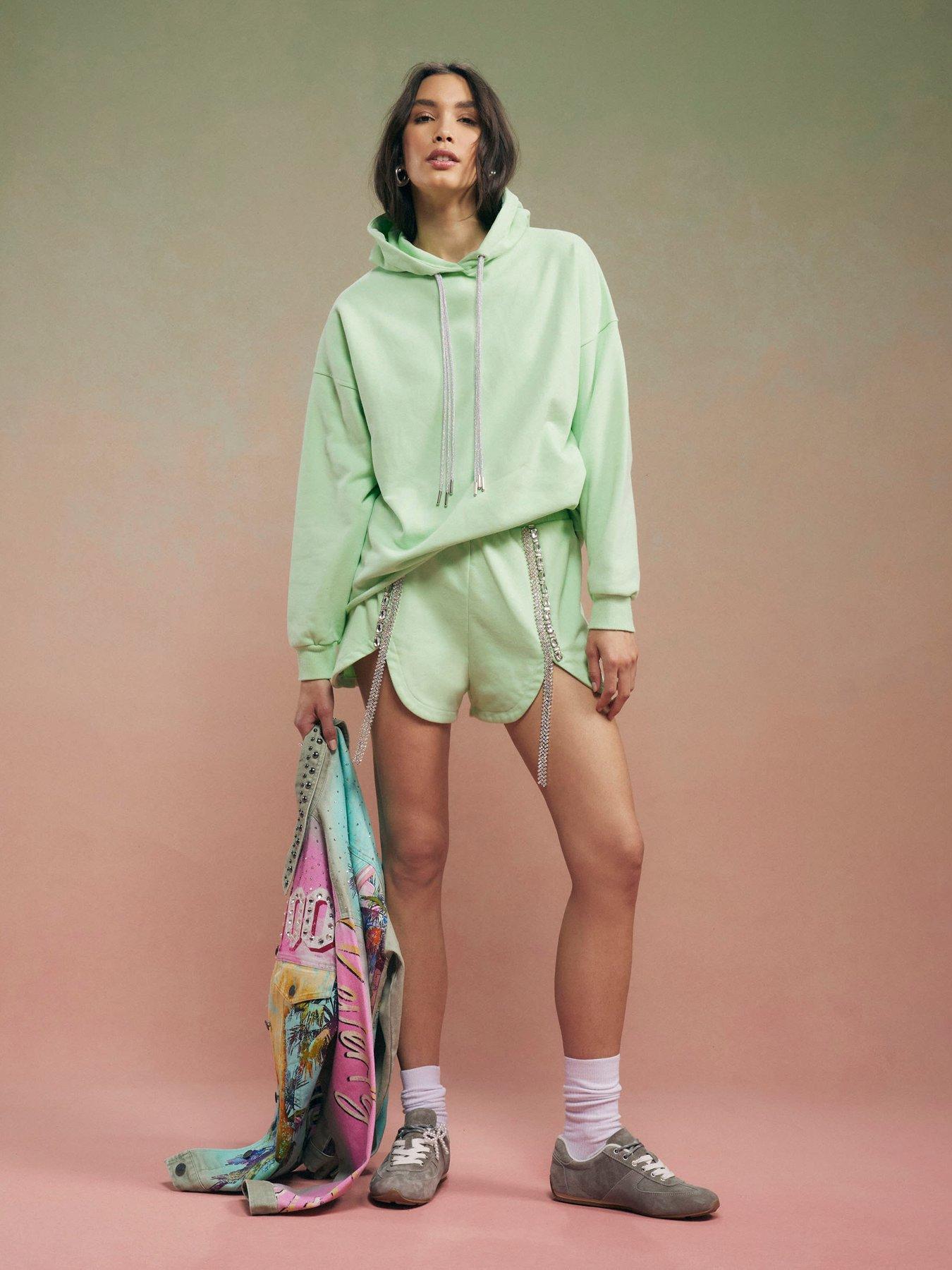Image 3 of 4 of River Island Year Zero Embellished Shorts - Green