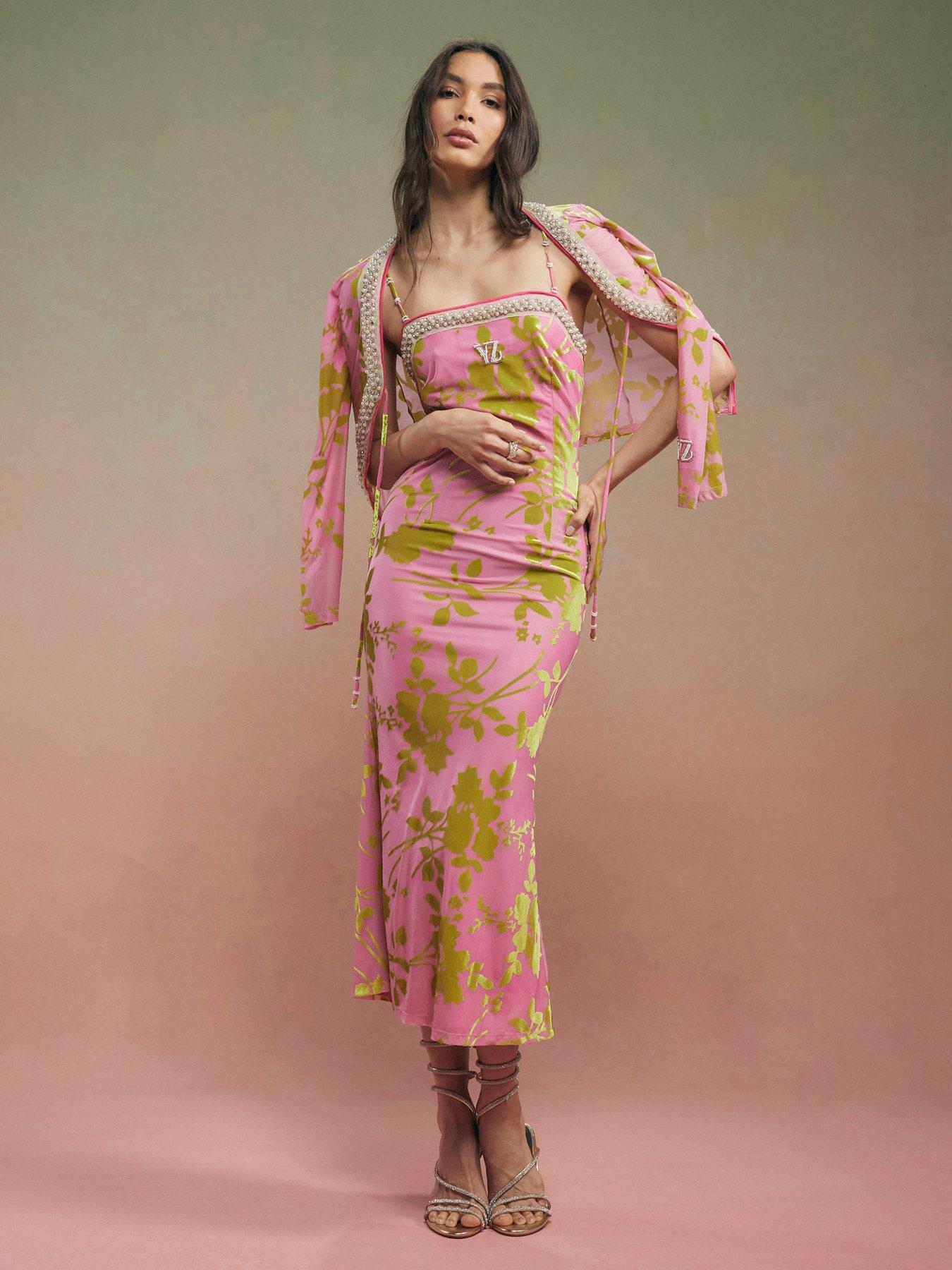 River Island Year Zero Floral Embellished Slip Dress - Pink