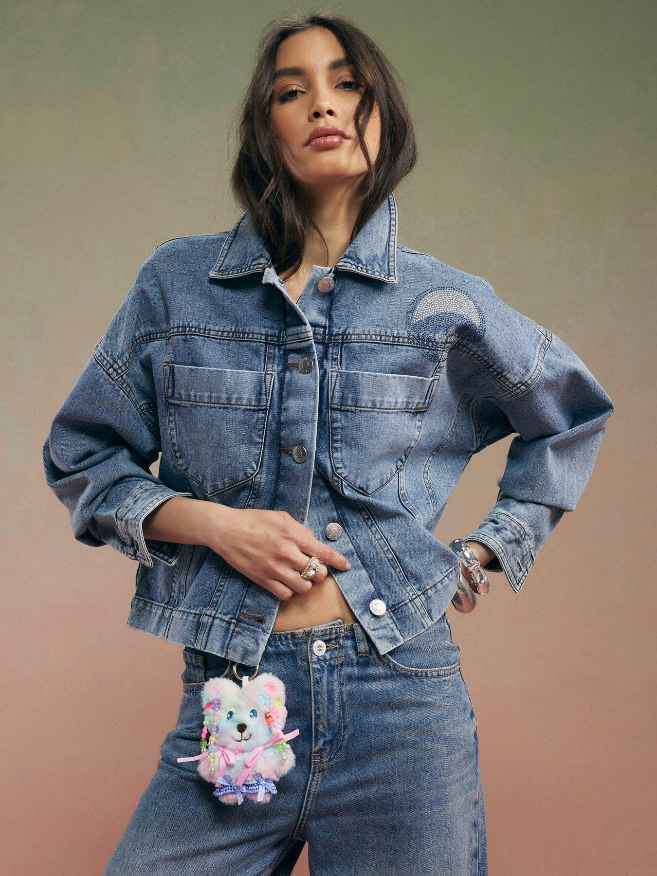 River Island Year Zero Notes Denim Jacket - Blue