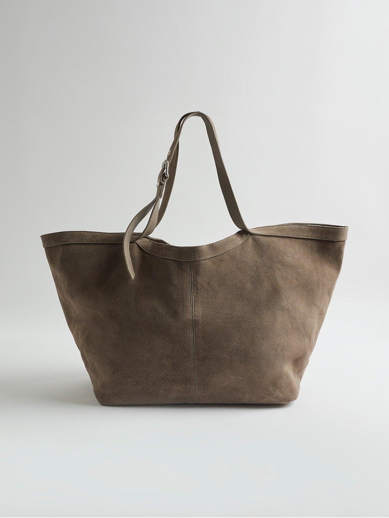 Image 1 of 4 of River Island Buckle Handle Suede Shopper Bag