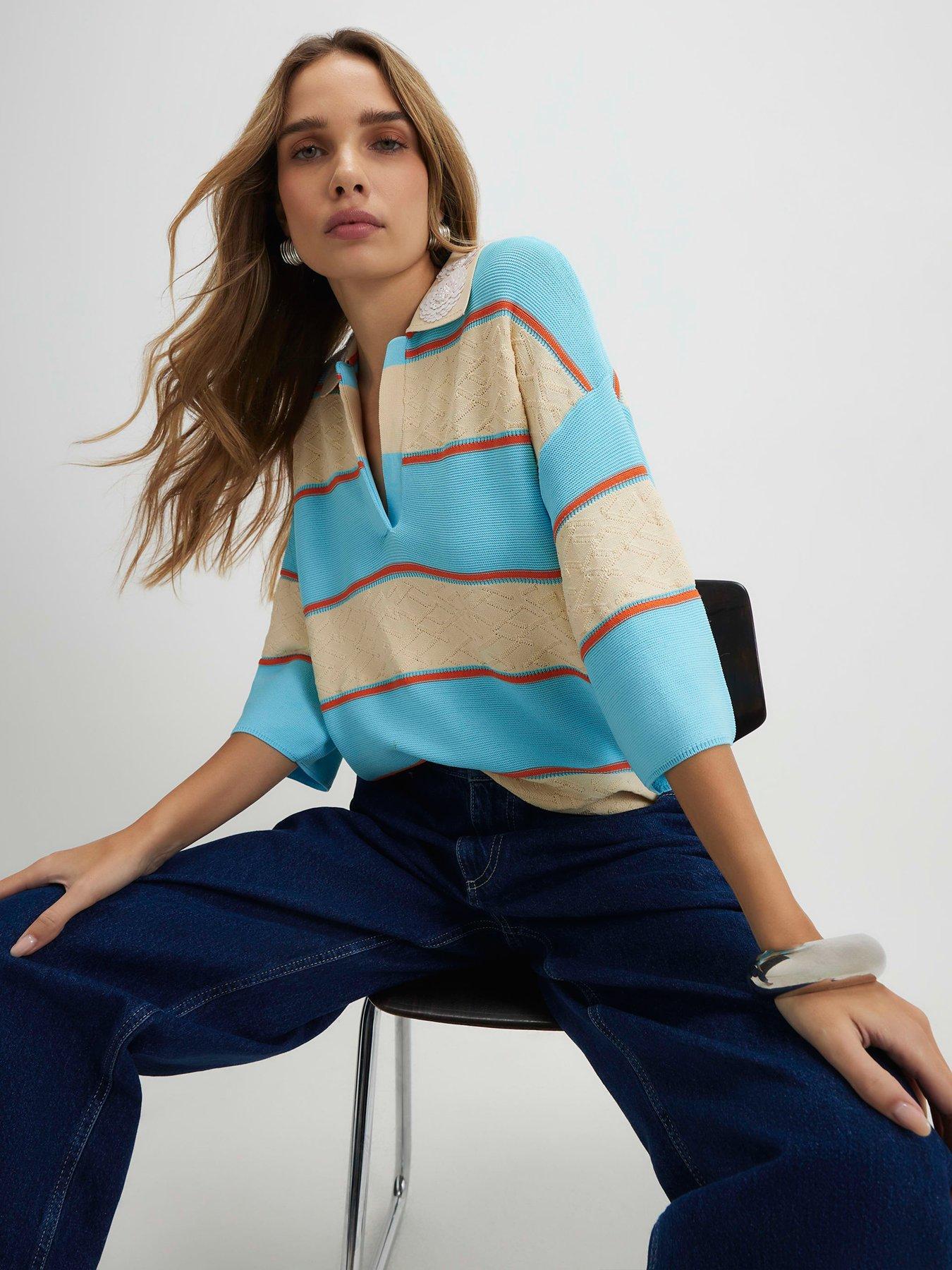 River Island Striped Knitted Polo Shirt