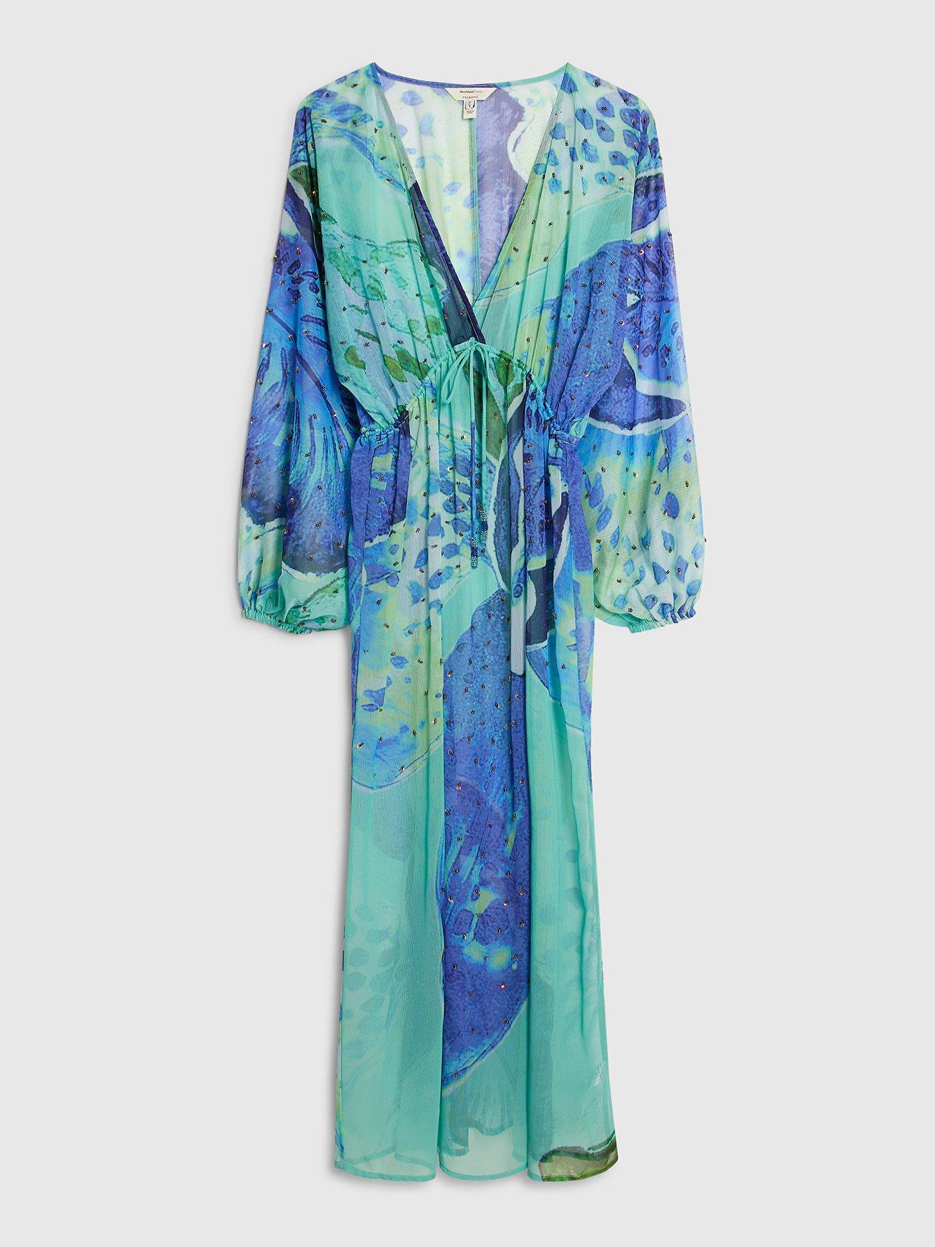 Image 1 of 1 of River Island Floral Print Maxi Beach Tunic Dress