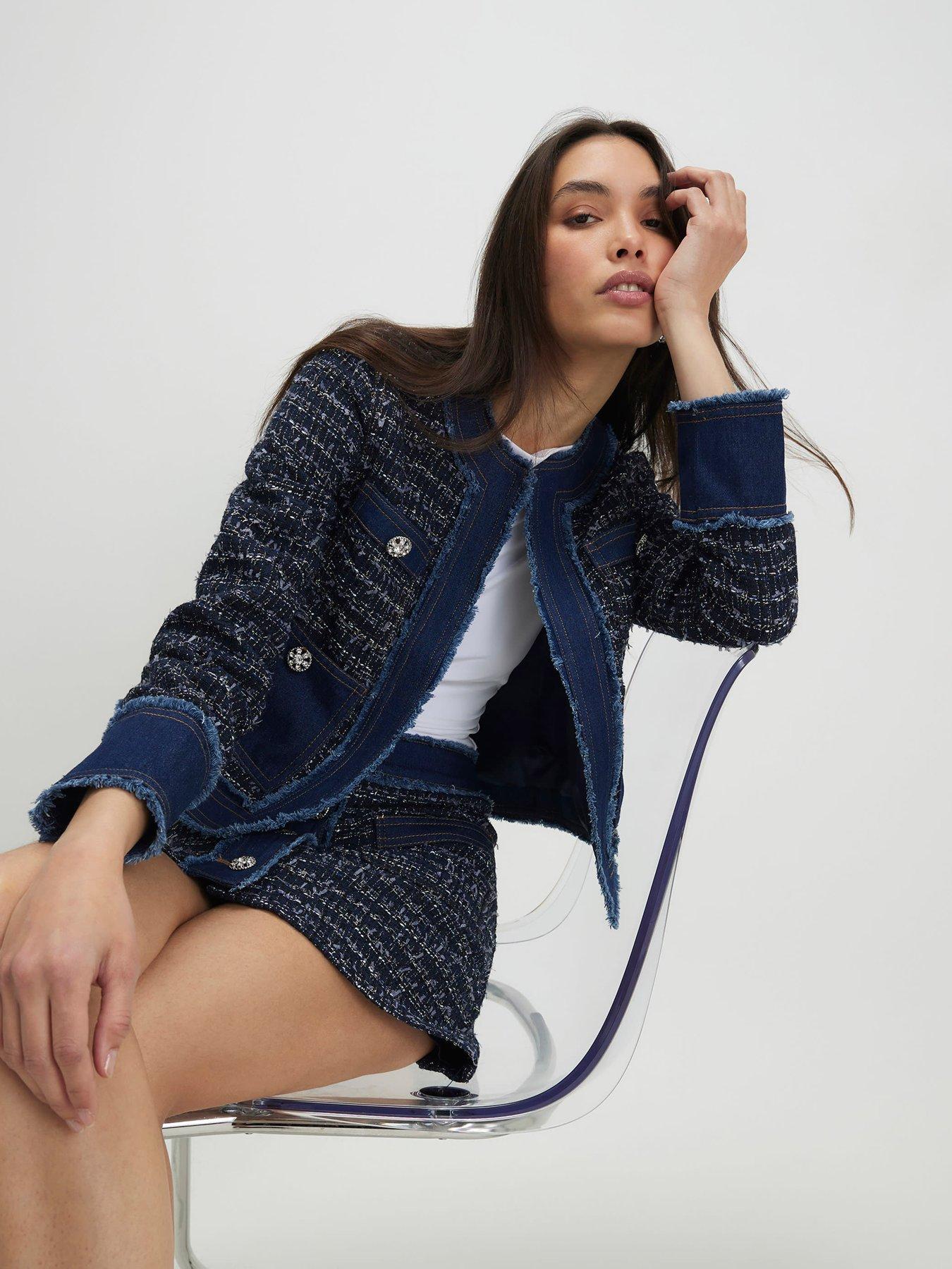 front image of river-island-boucle-denim-jacket