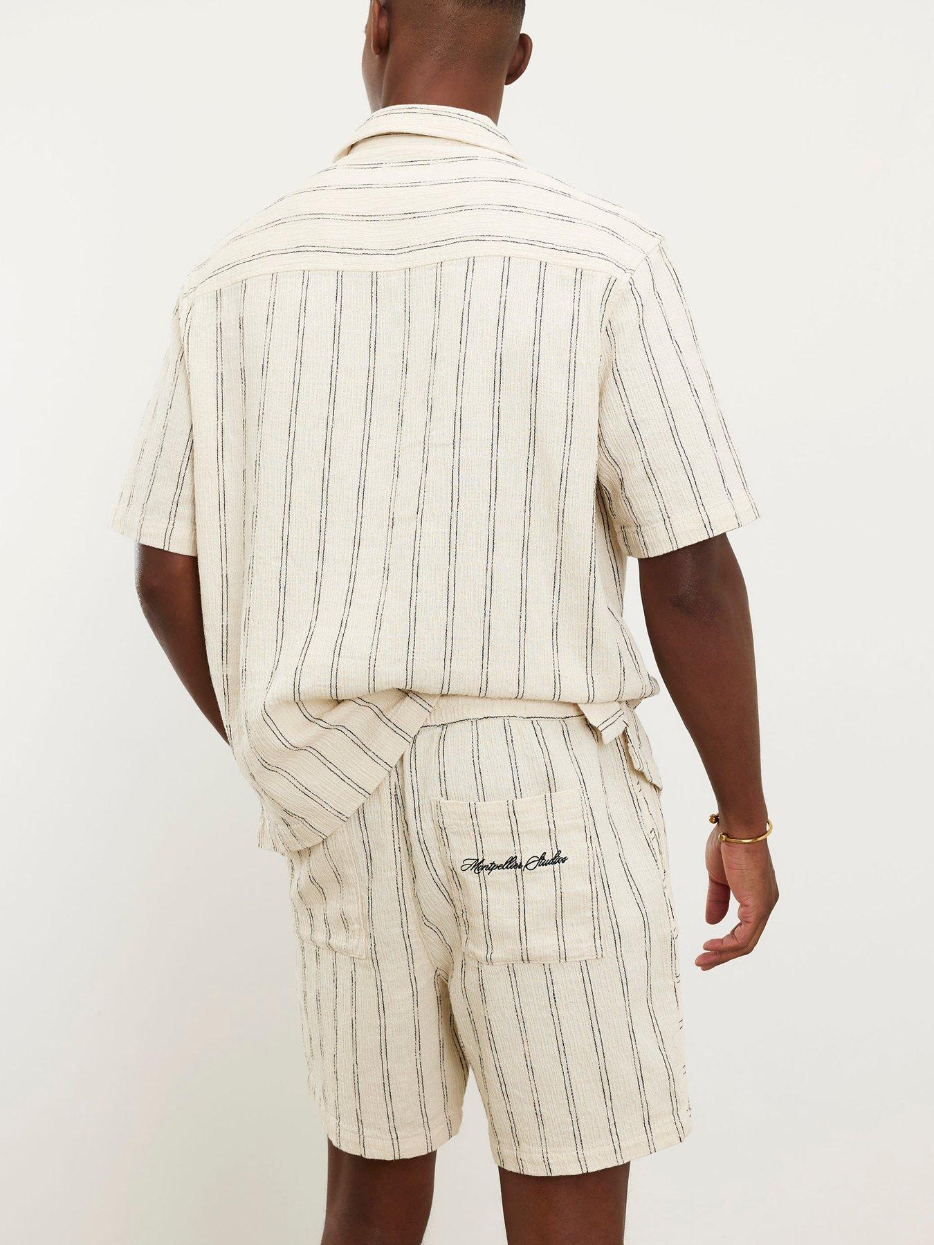  image of river-island-cream-regular-fit-stripe-pull-on-shorts