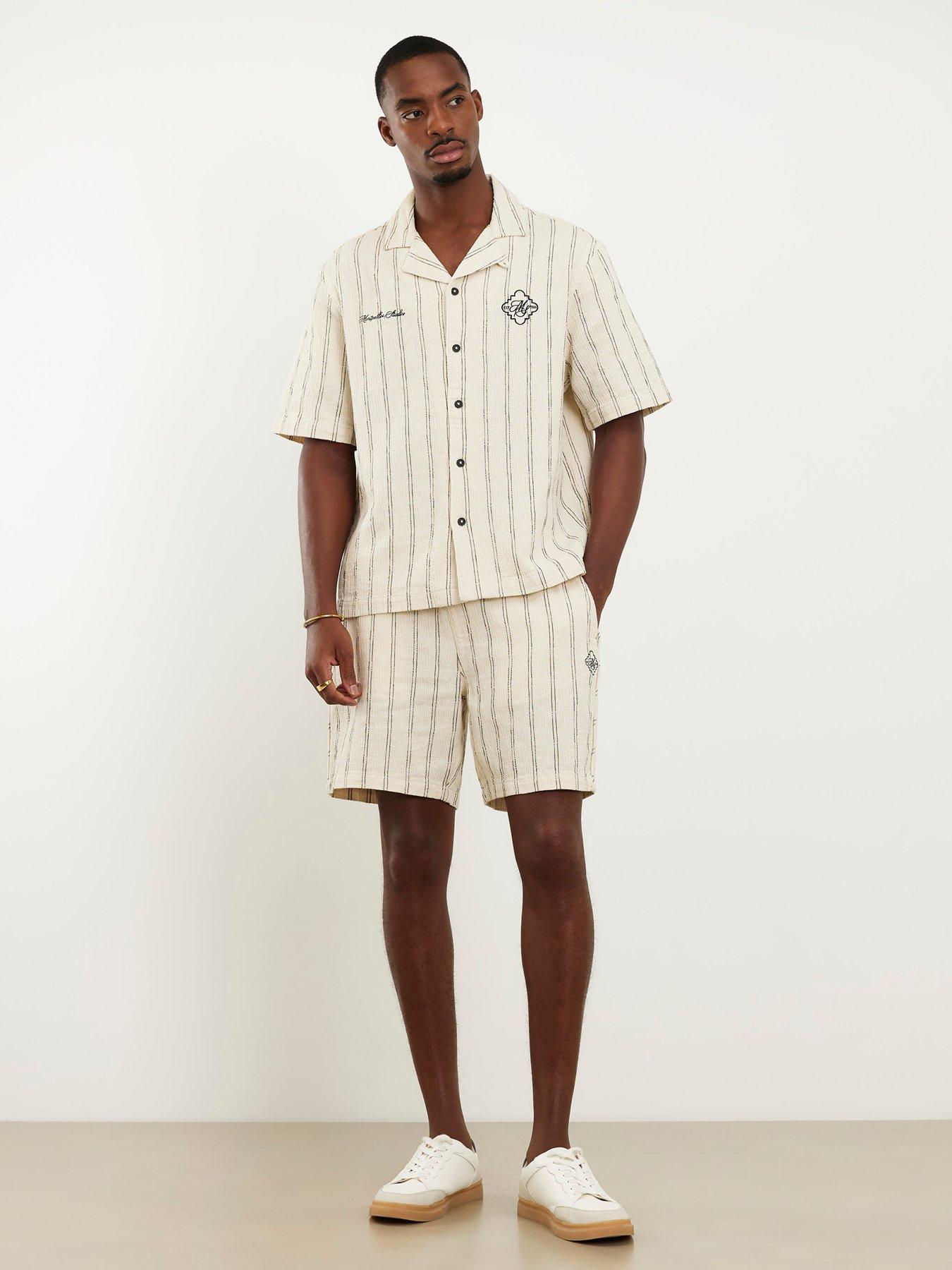  image of river-island-cream-regular-fit-stripe-pull-on-shorts