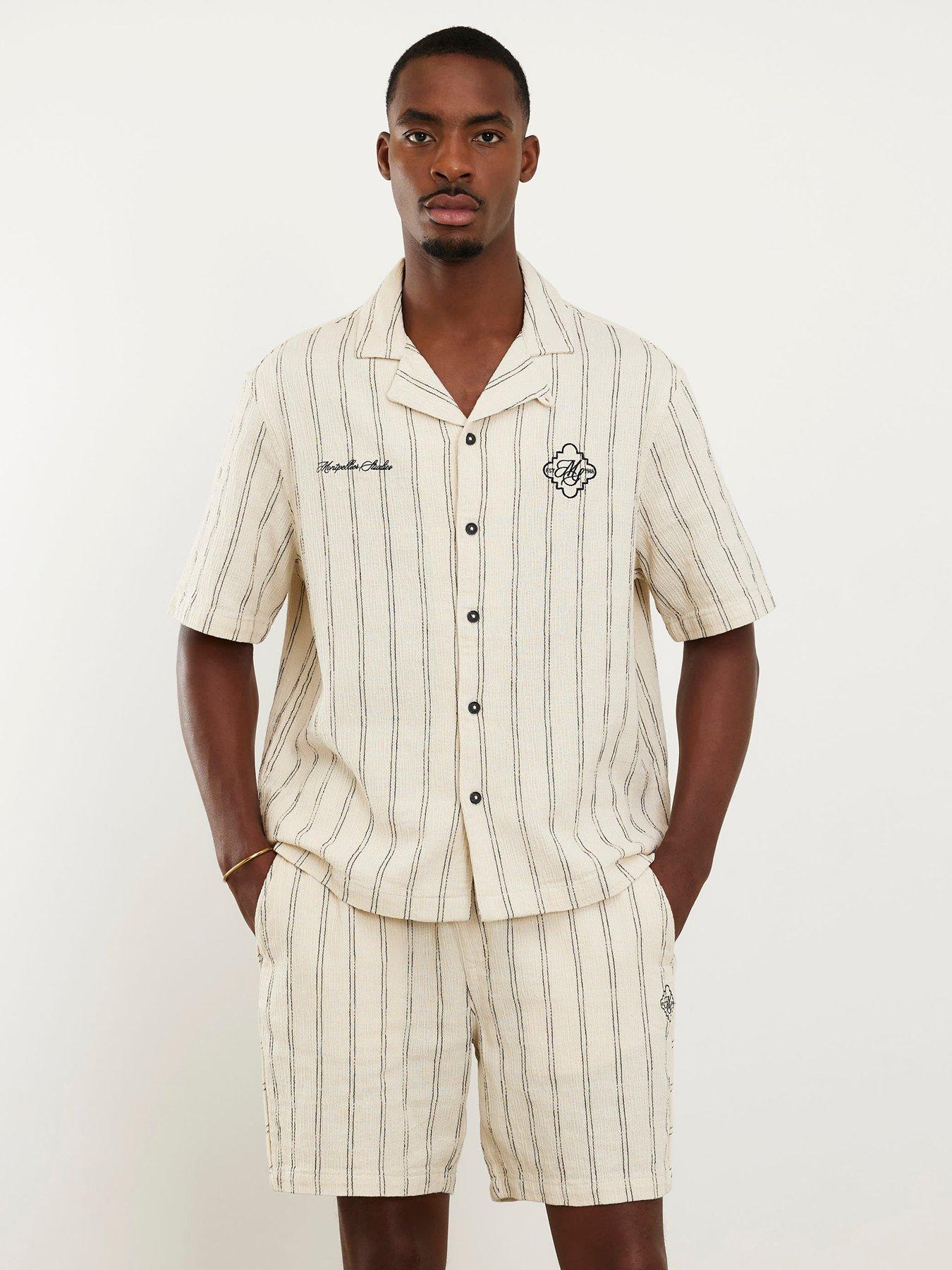  image of river-island-cream-regular-fit-stripe-pull-on-shorts