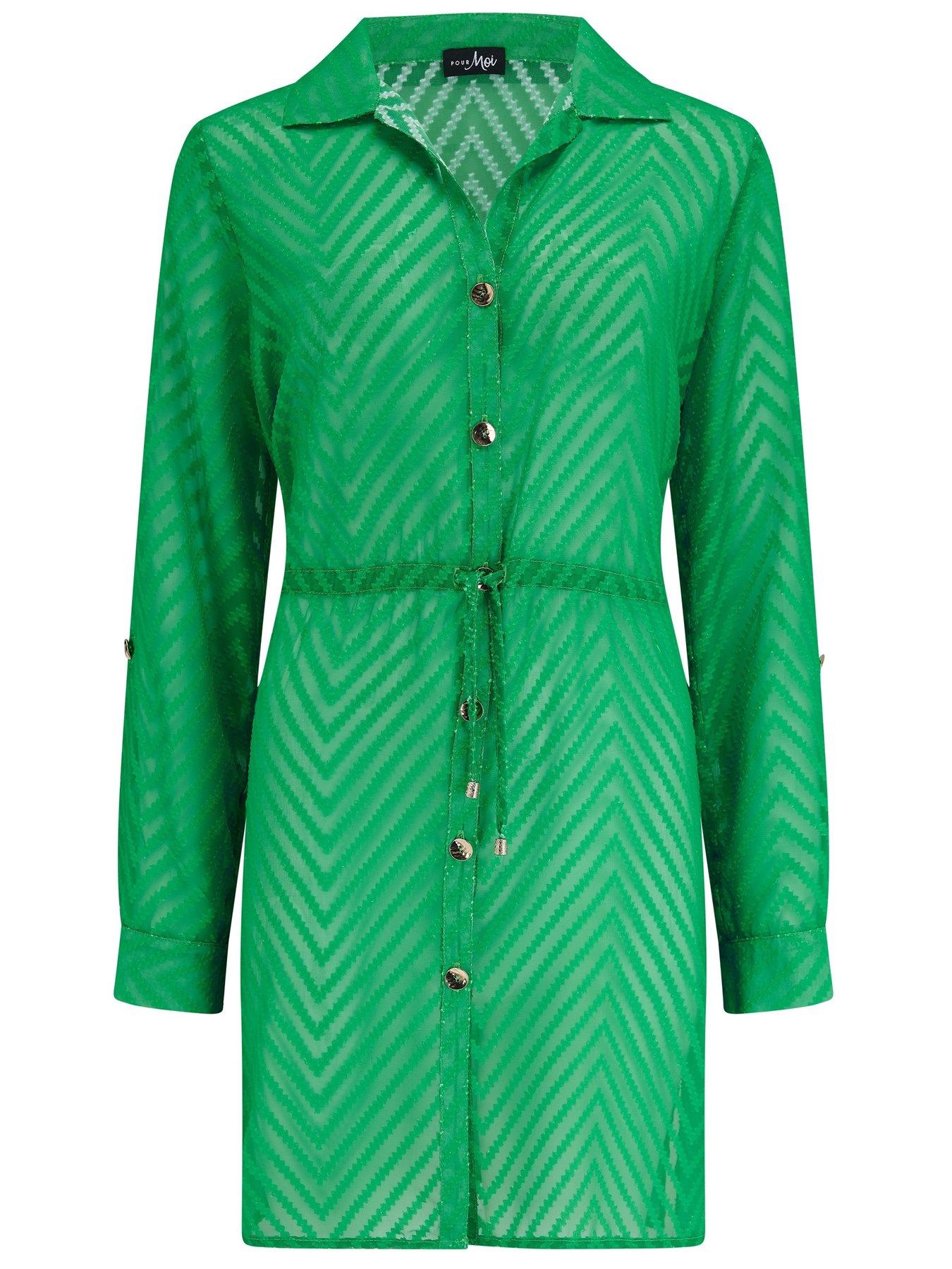 Image 3 of 4 of Pour Moi Chevron Stripe Button Through Beach Shirt
