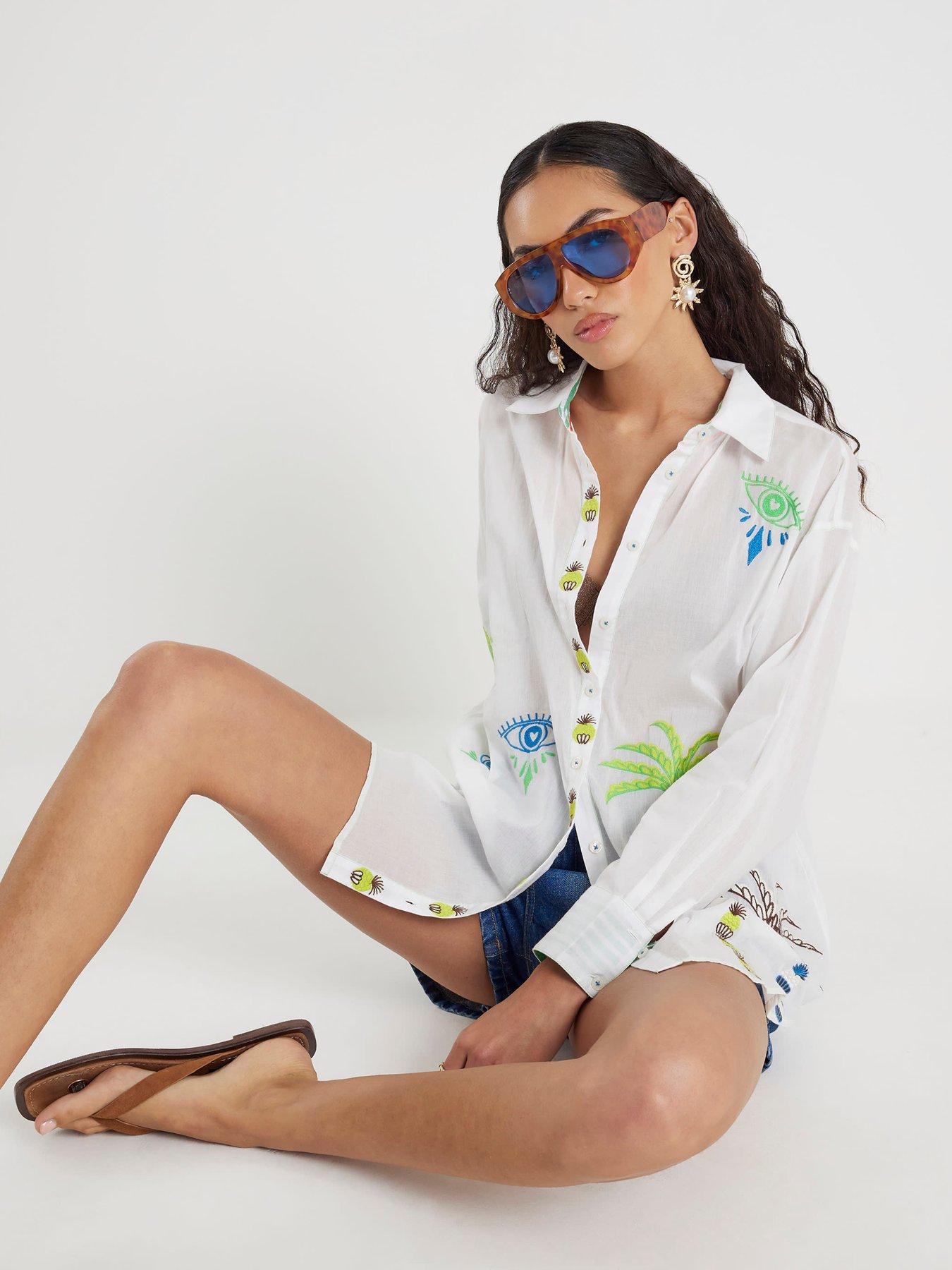 River Island Palm Tree Embroidered Shirt