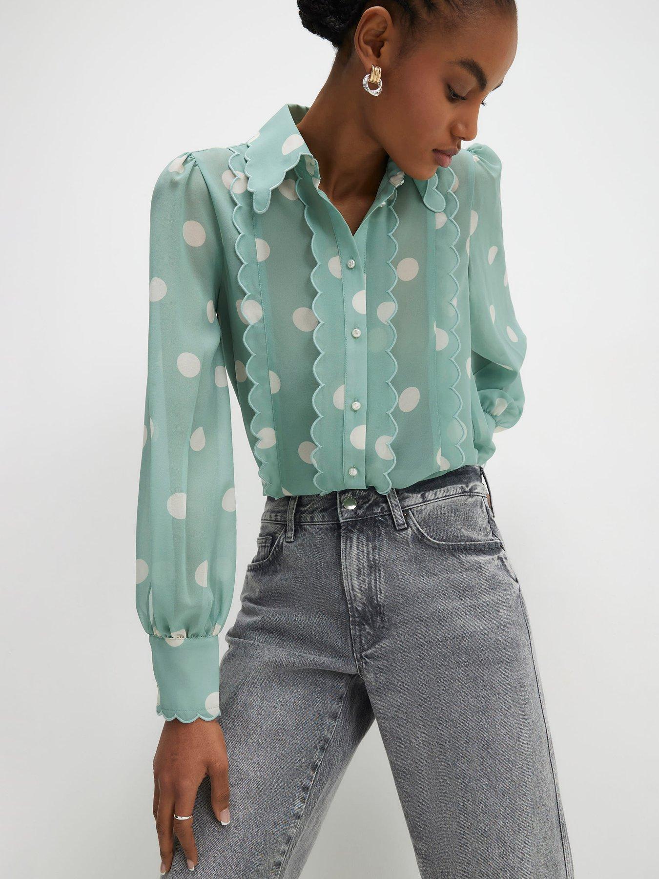 River Island Spot Print Scallop Trim Shirt